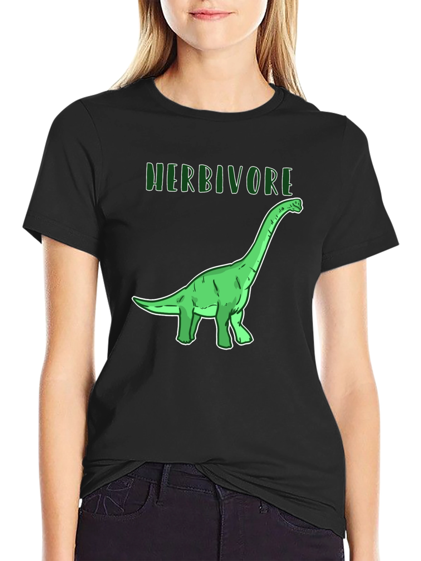 Black Herbivore Dinosaur Graphic T-Shirt - Black Cotton Tee view 2
