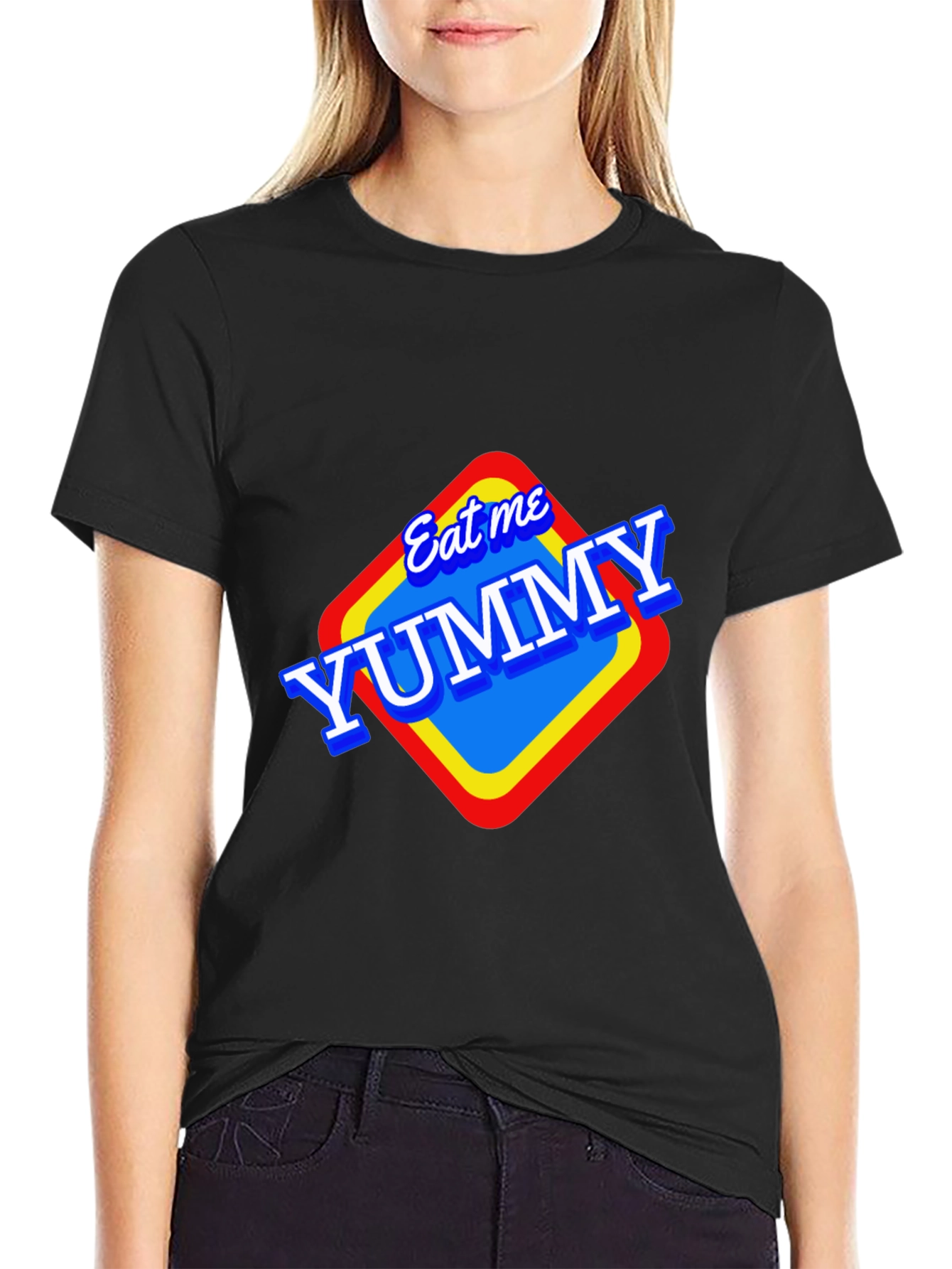 Black Eat Me Yummy Graphic Tee - Black Unisex T-Shirt view 2