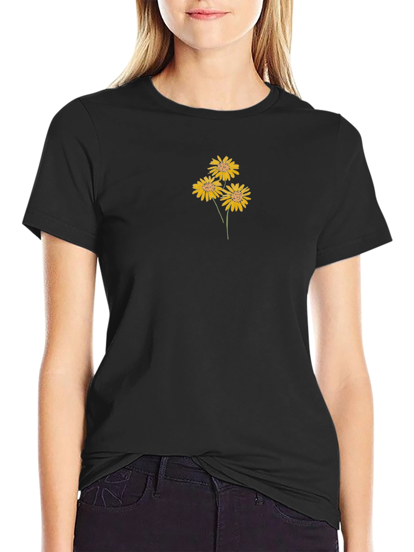 Black Black T-Shirt with Floral Design view 2