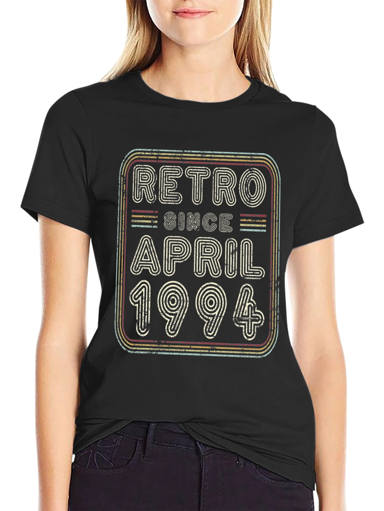 Black Retro Since April 1994 Birthday T-Shirt view 2
