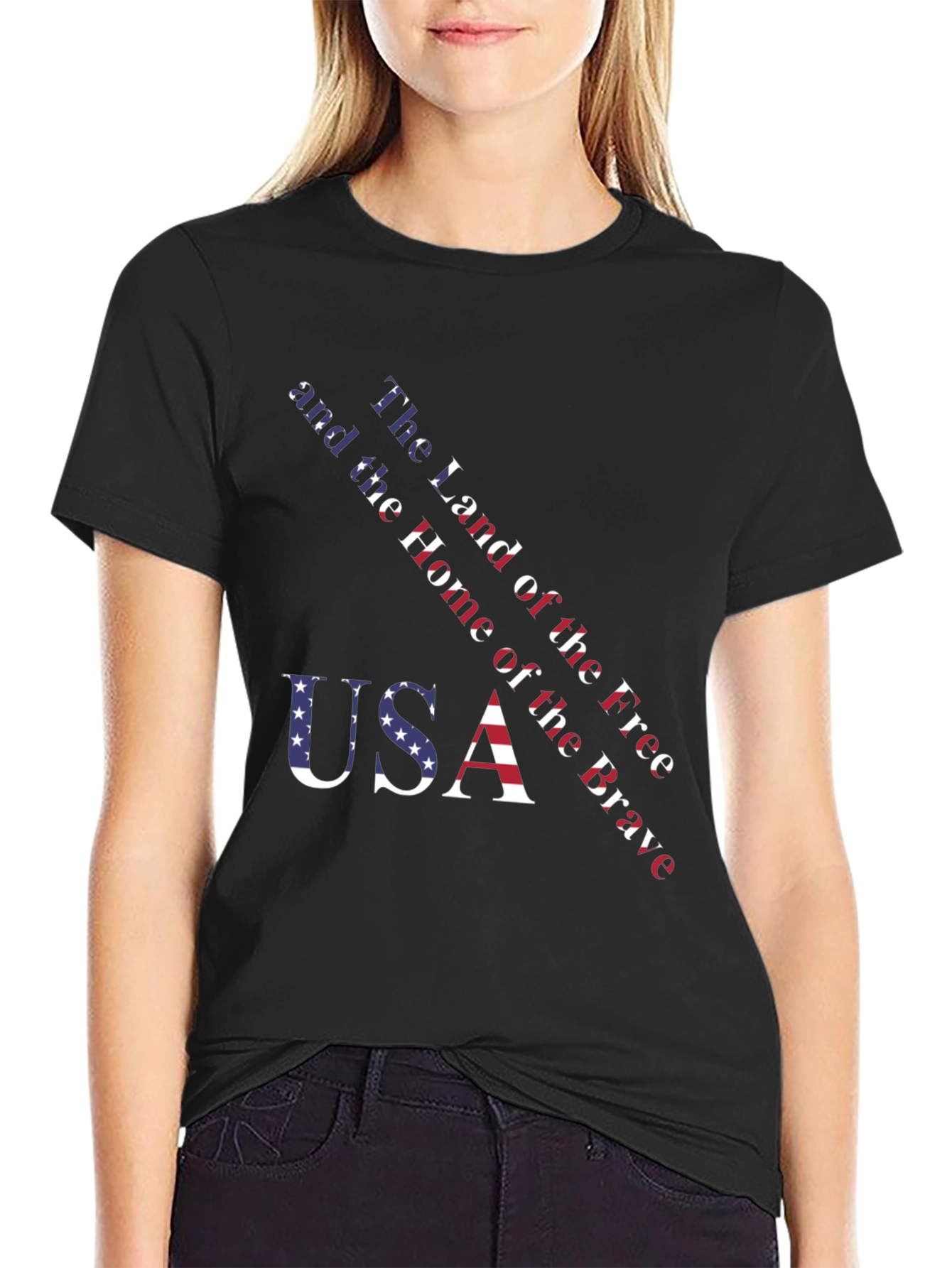 Black USA Patriotic T-Shirt - Land of the Free view 2