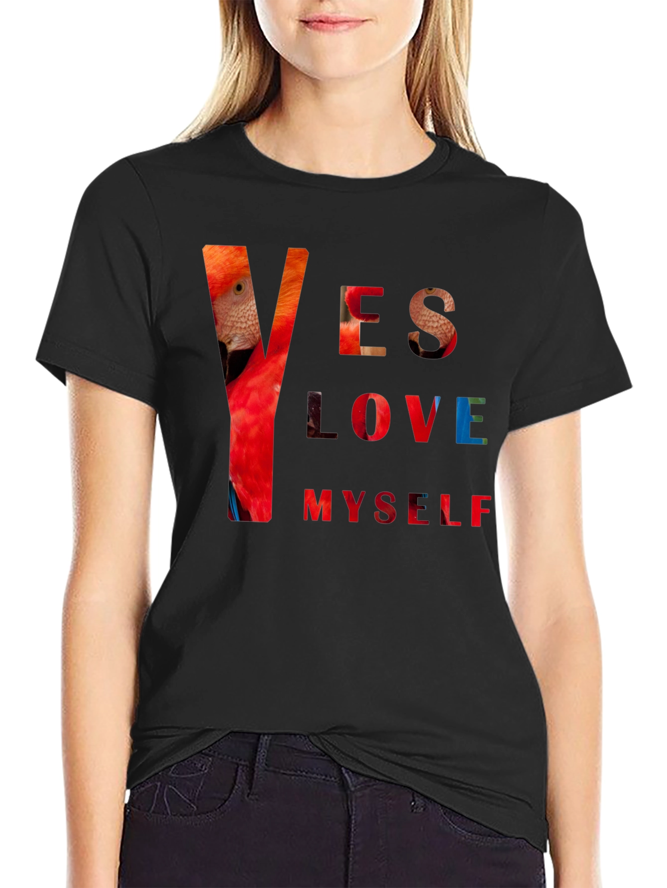 Black Yes Love Myself Graphic Print Black T-Shirt view 2