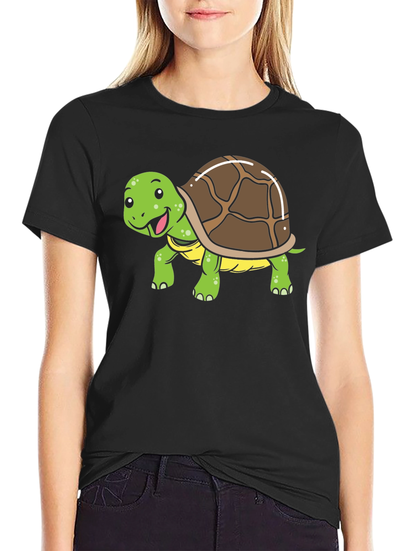 Black Cute Turtle Graphic T-Shirt view 2