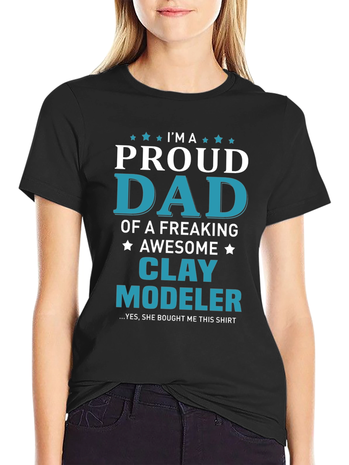 Black Proud Dad Clay Modeler Graphic Tee view 2