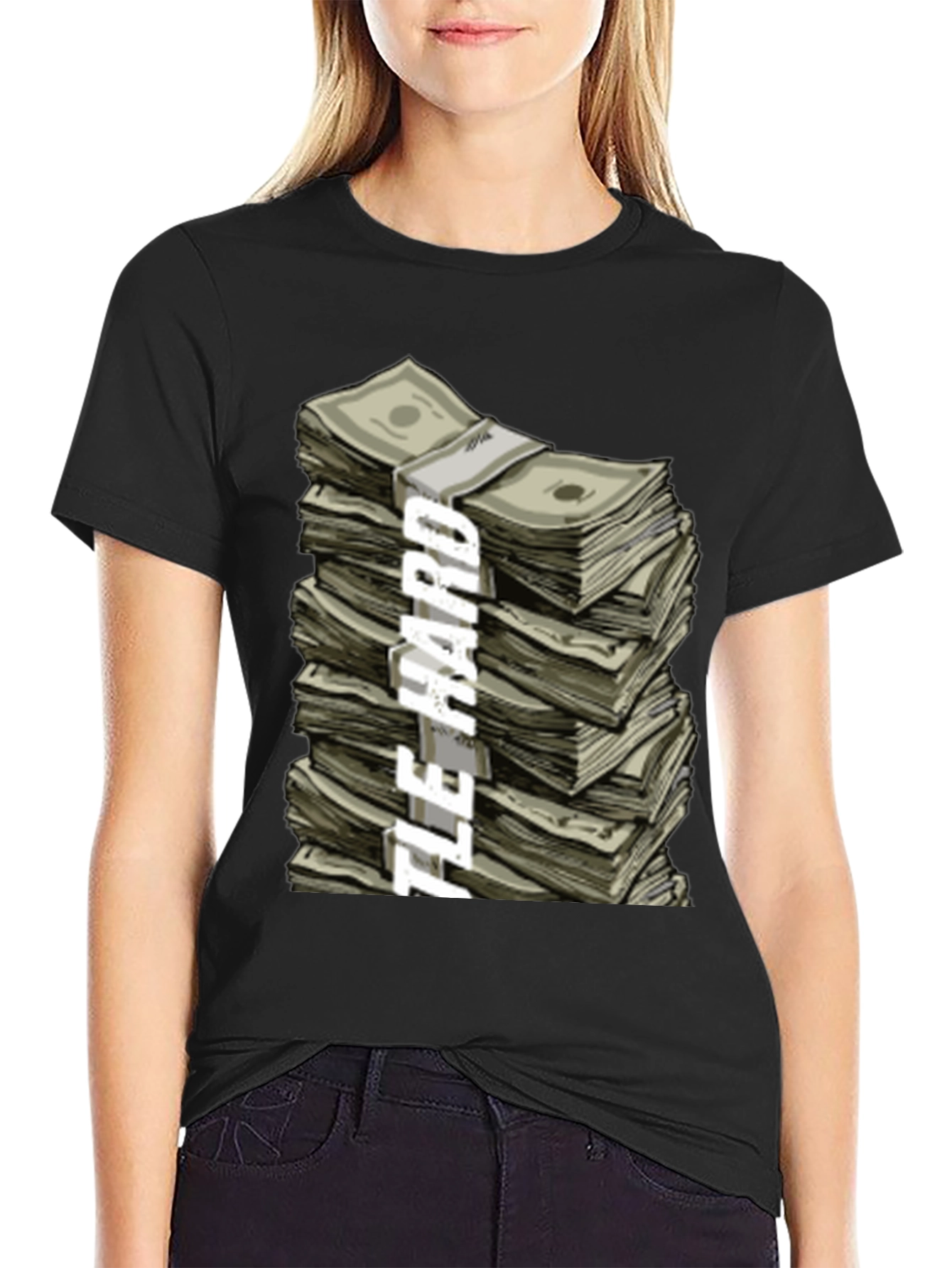 Black Hustle Hard Stacked Money Graphic Tee view 2