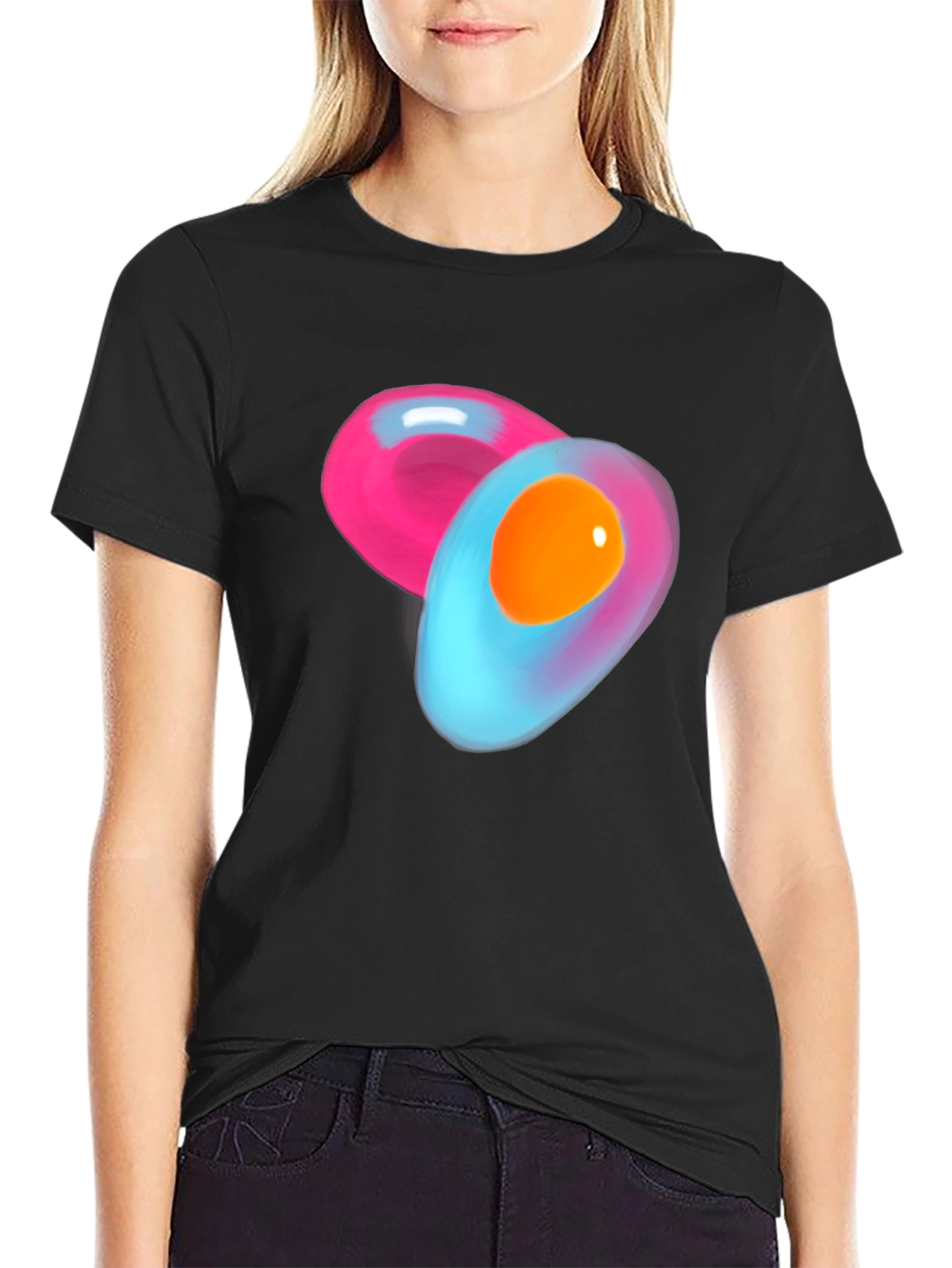 Black Abstract Egg Design Black Cotton T-Shirt view 2