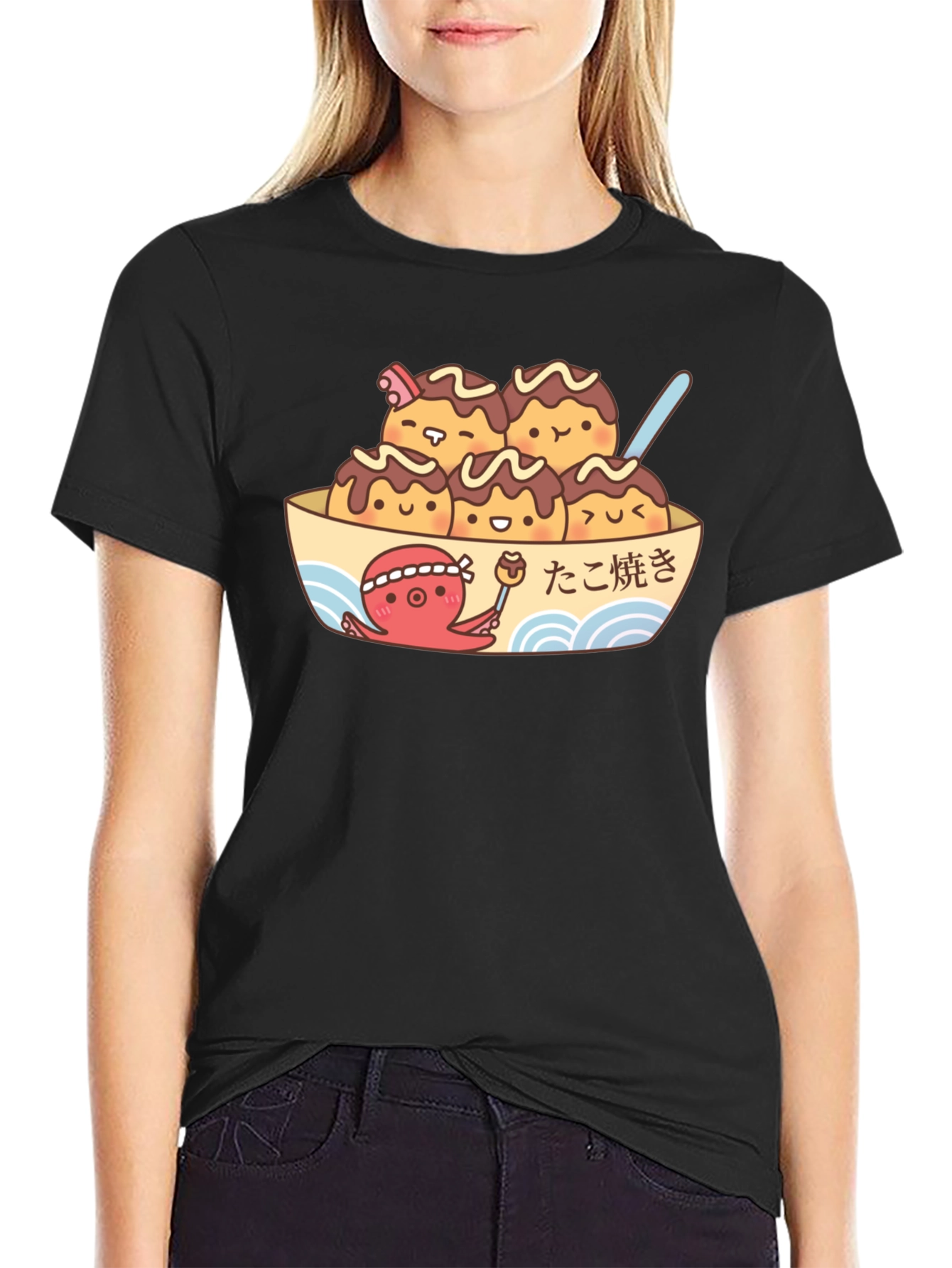 Black Cute Takoyaki T-Shirt - Japanese Foodie Apparel view 2