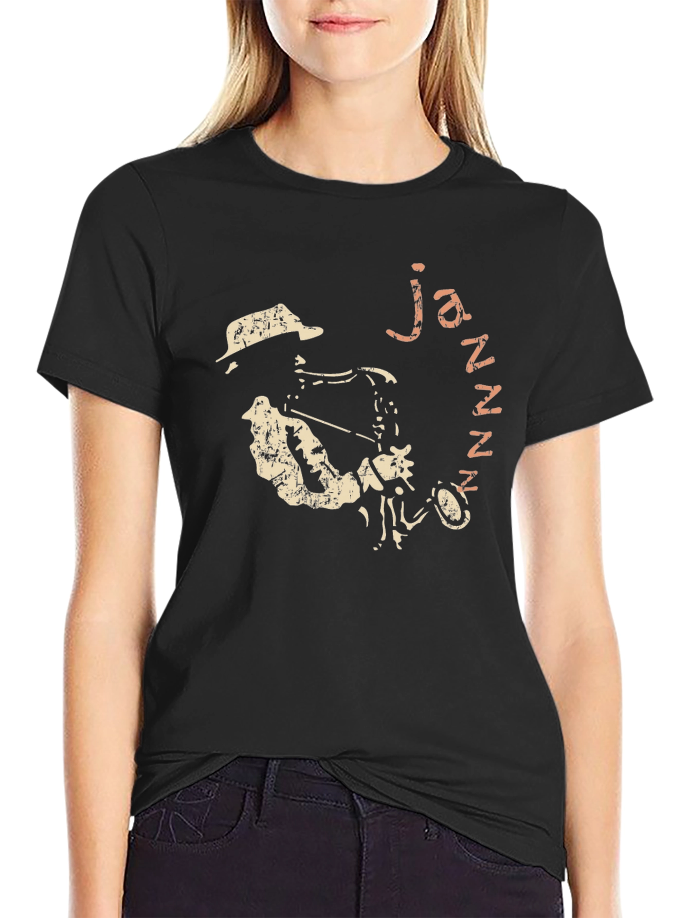 Black Jazzy Black T-Shirt - Saxophone Player Graphic view 2