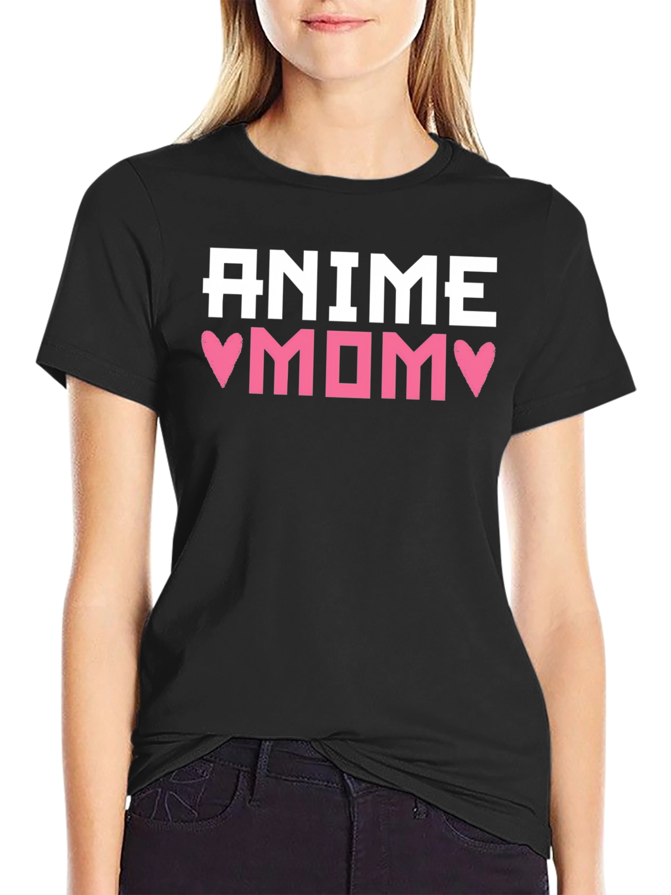 Black Anime Mom Black T-Shirt view 2