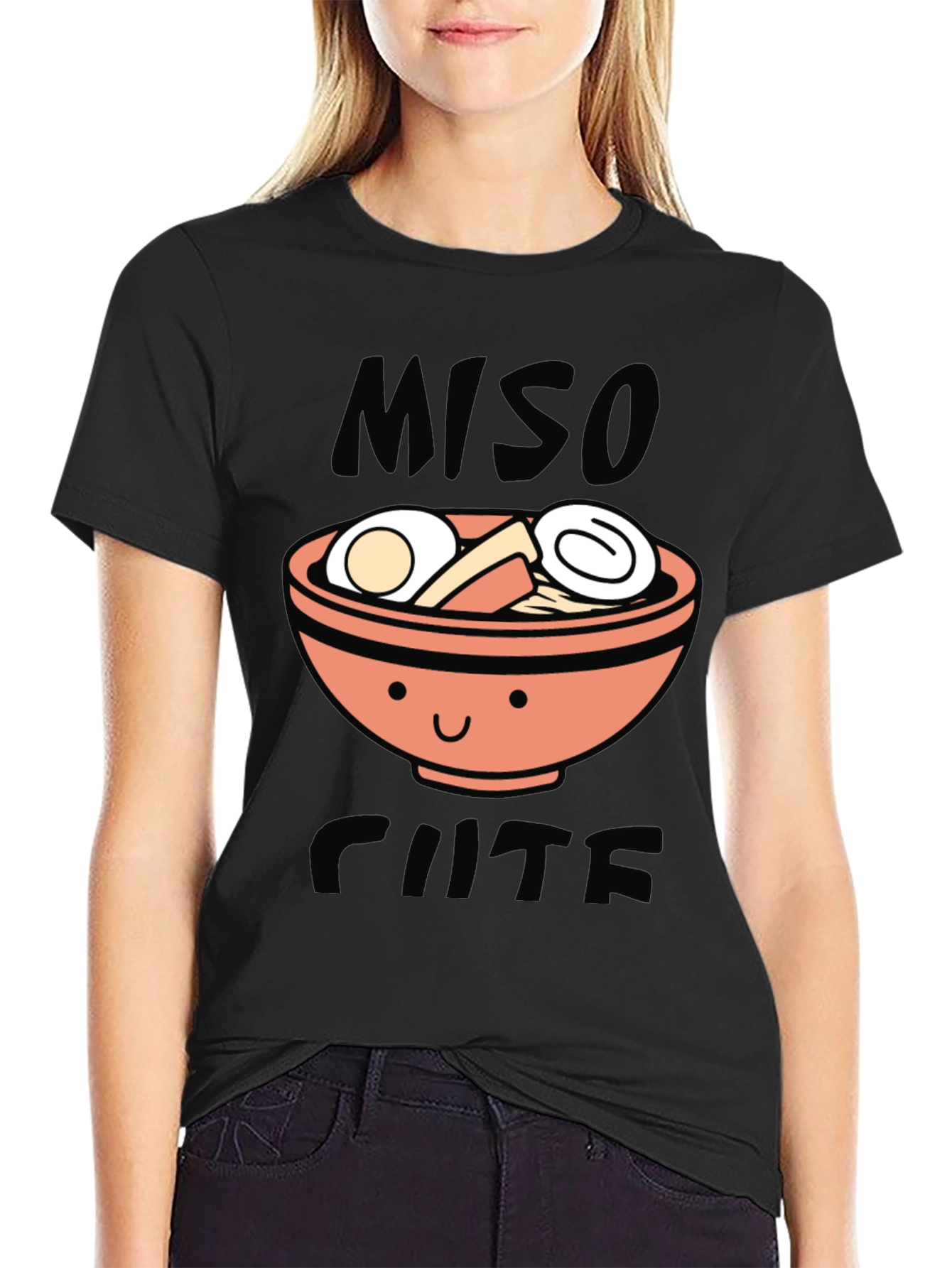 Black Miso Cute Ramen Graphic T-Shirt - Black view 2