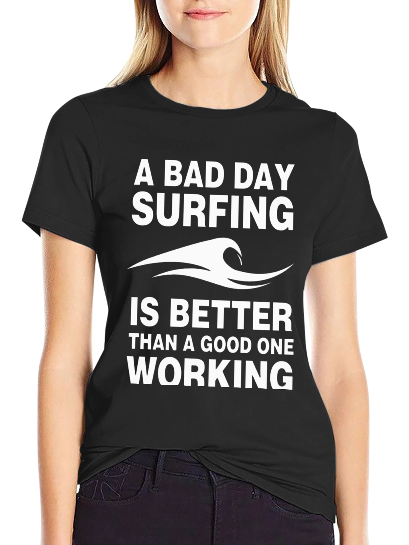 Black Surfing Graphic T-Shirt - A Bad Day Surfing view 2