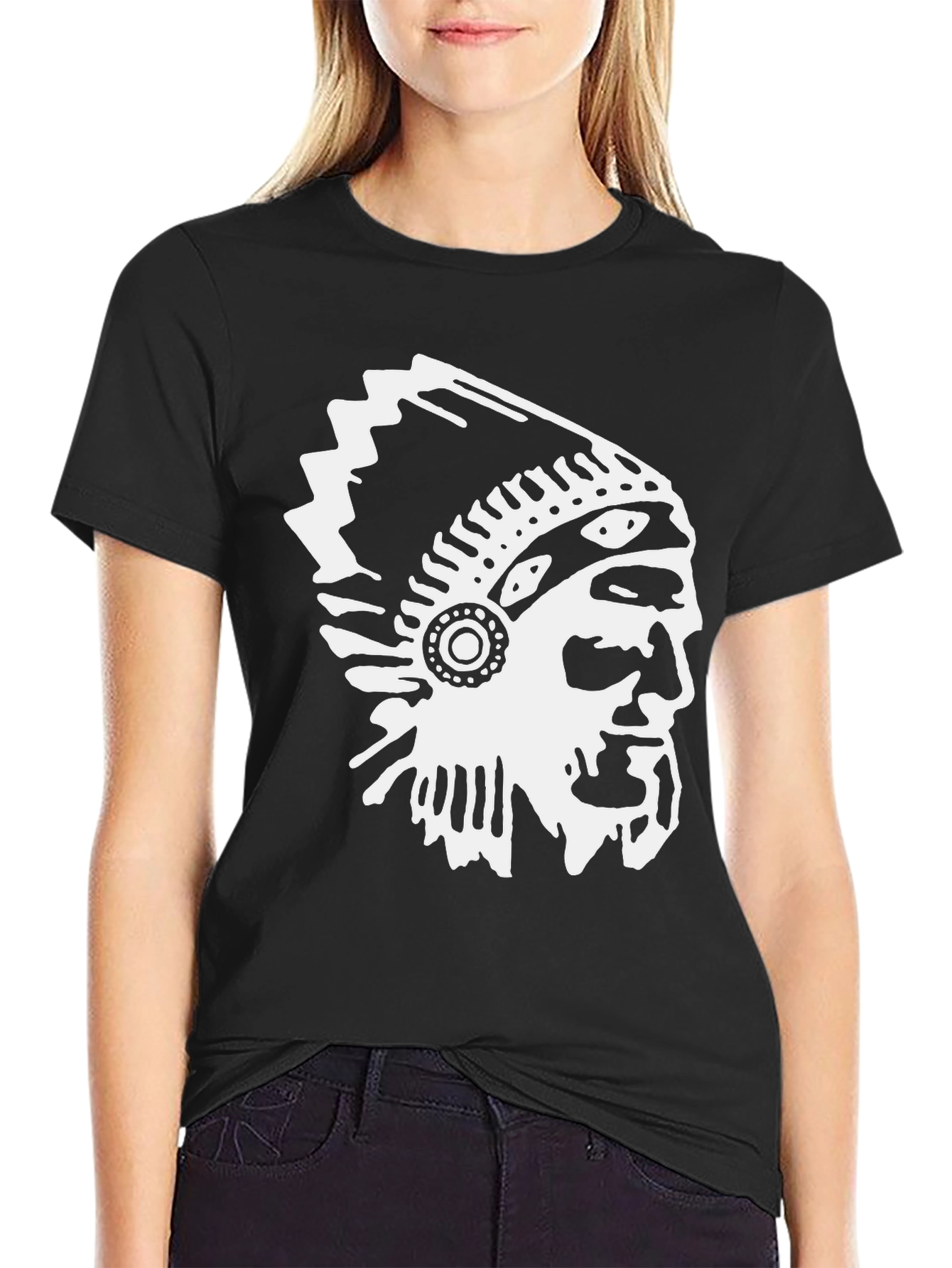 Black Native American Chief Graphic Tee - Black Cotton Blend view 2