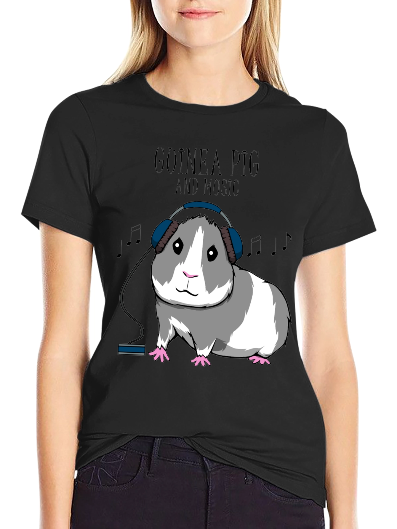 Black Guinea Pig Music T-Shirt view 2