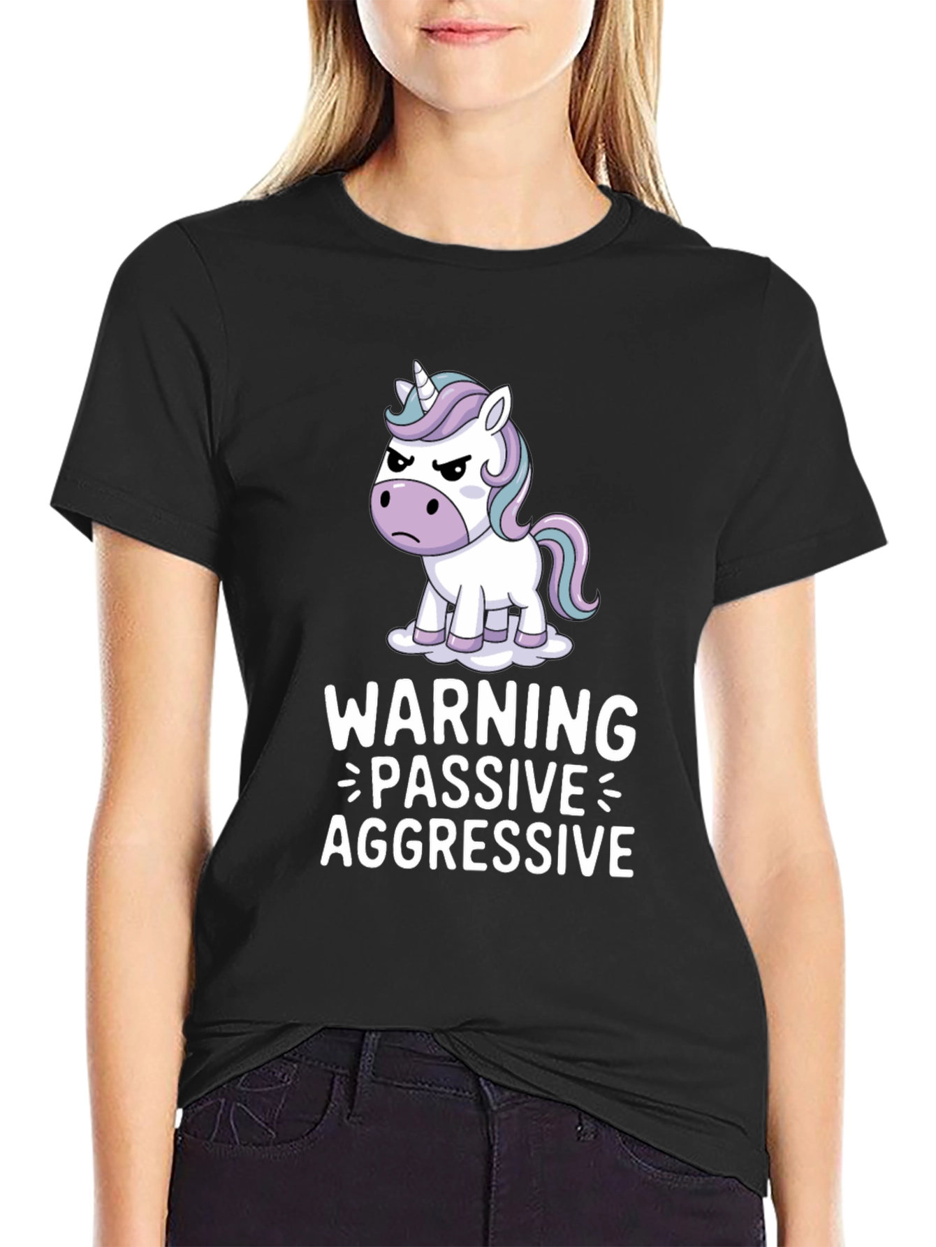 Black Passive Aggressive Unicorn T-Shirt - Funny Graphic Tee view 2