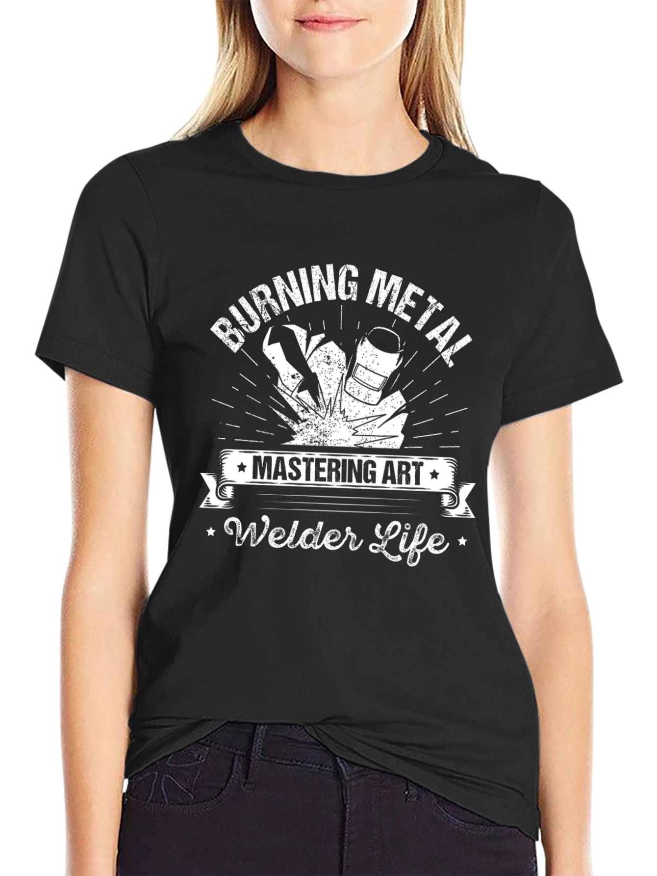 Black Burning Metal Welder Life T-Shirt view 2