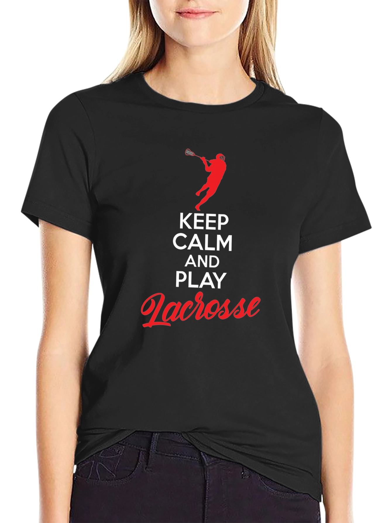 Black Keep Calm and Play Lacrosse Black T-Shirt view 2