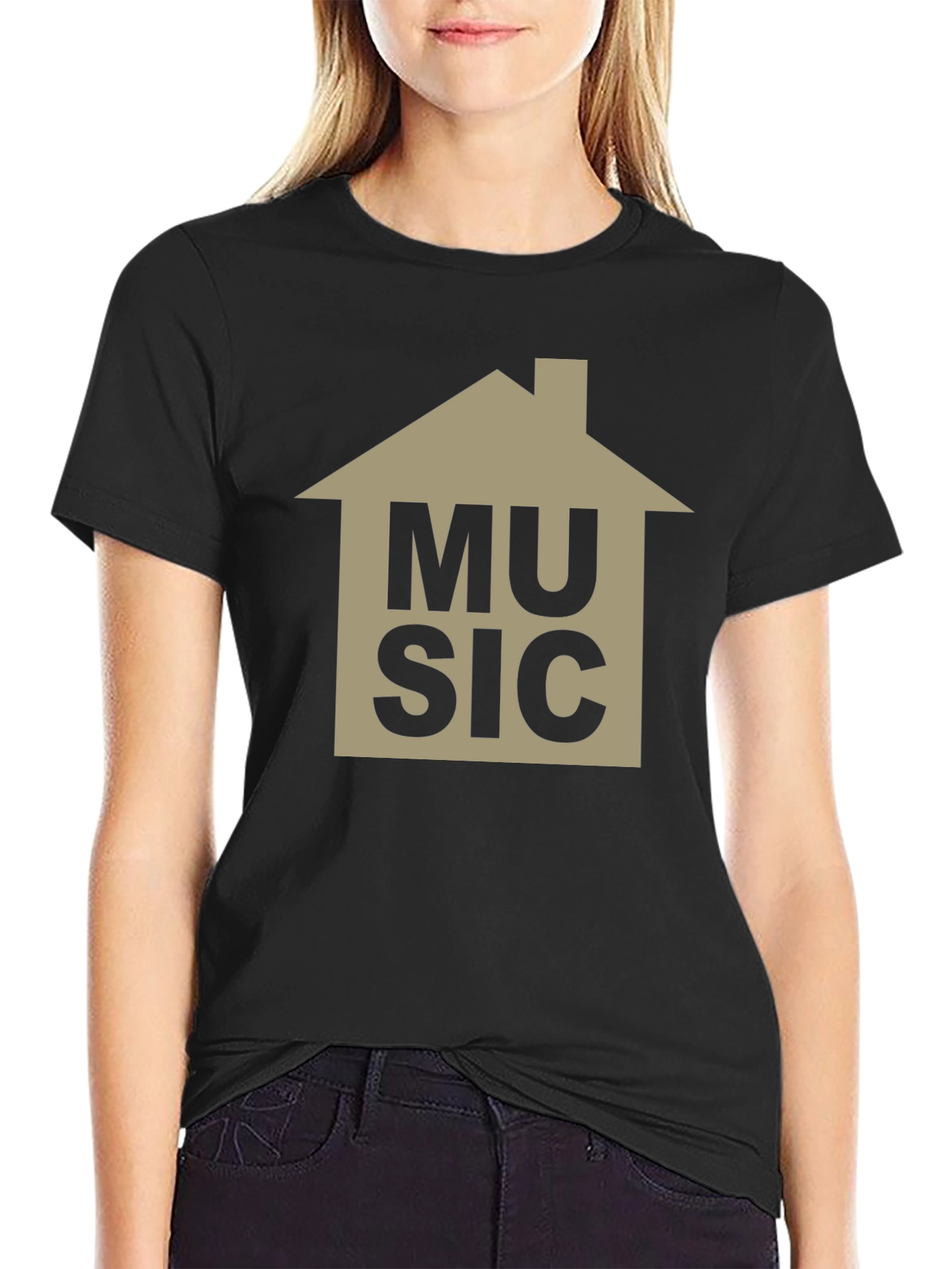 Black House Music Graphic Tee - Black Cotton T-Shirt view 2