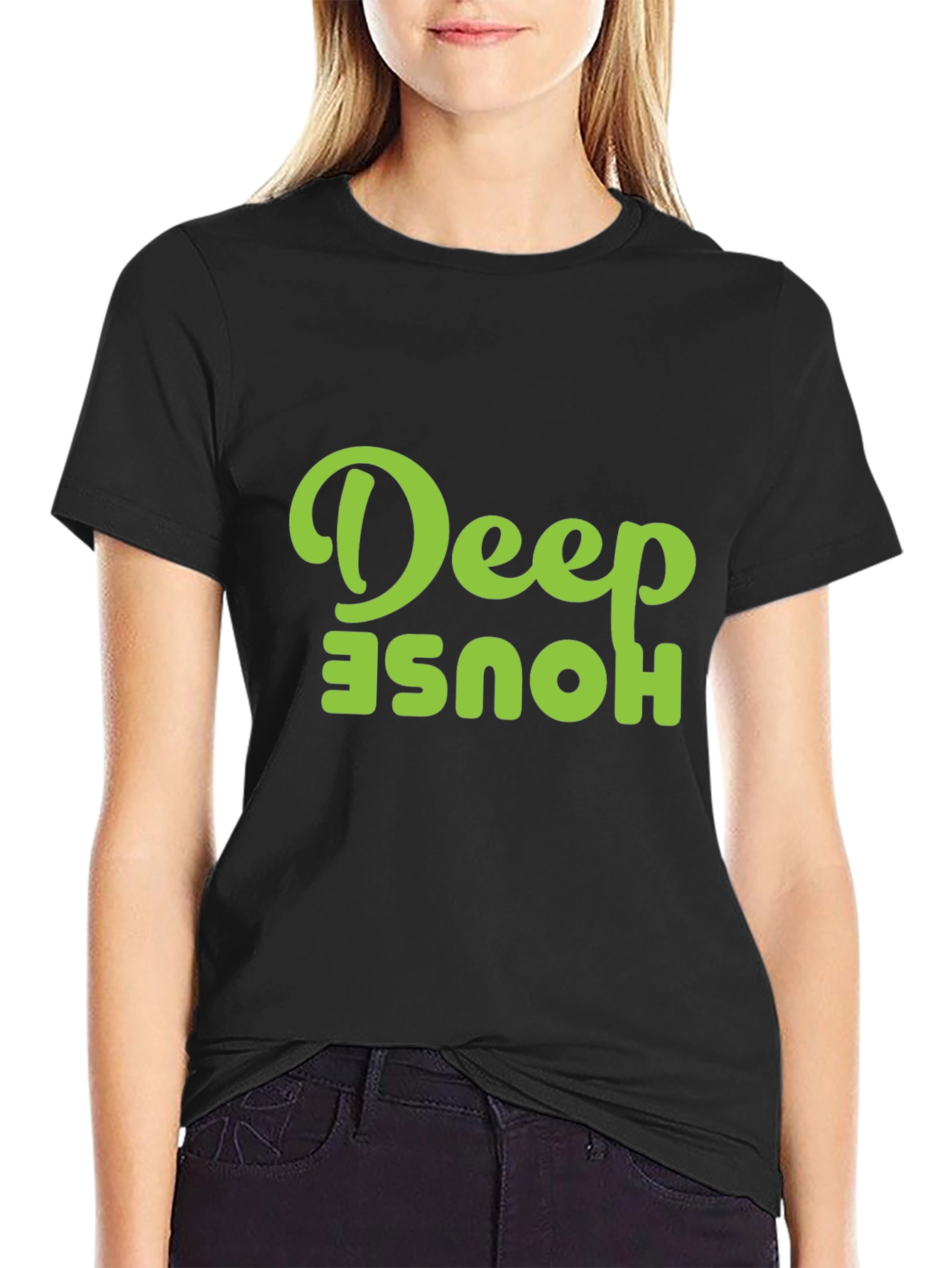 Black Deep House Graphic Tee - Black Cotton T-Shirt view 2