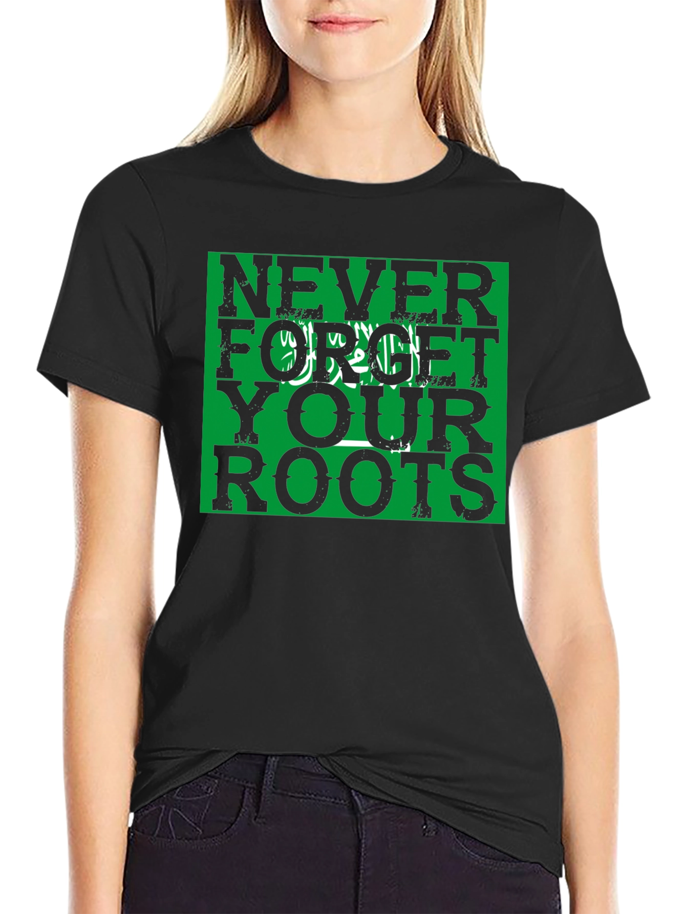 Black Never Forget Your Roots Tee - Saudi Arabia Flag view 2