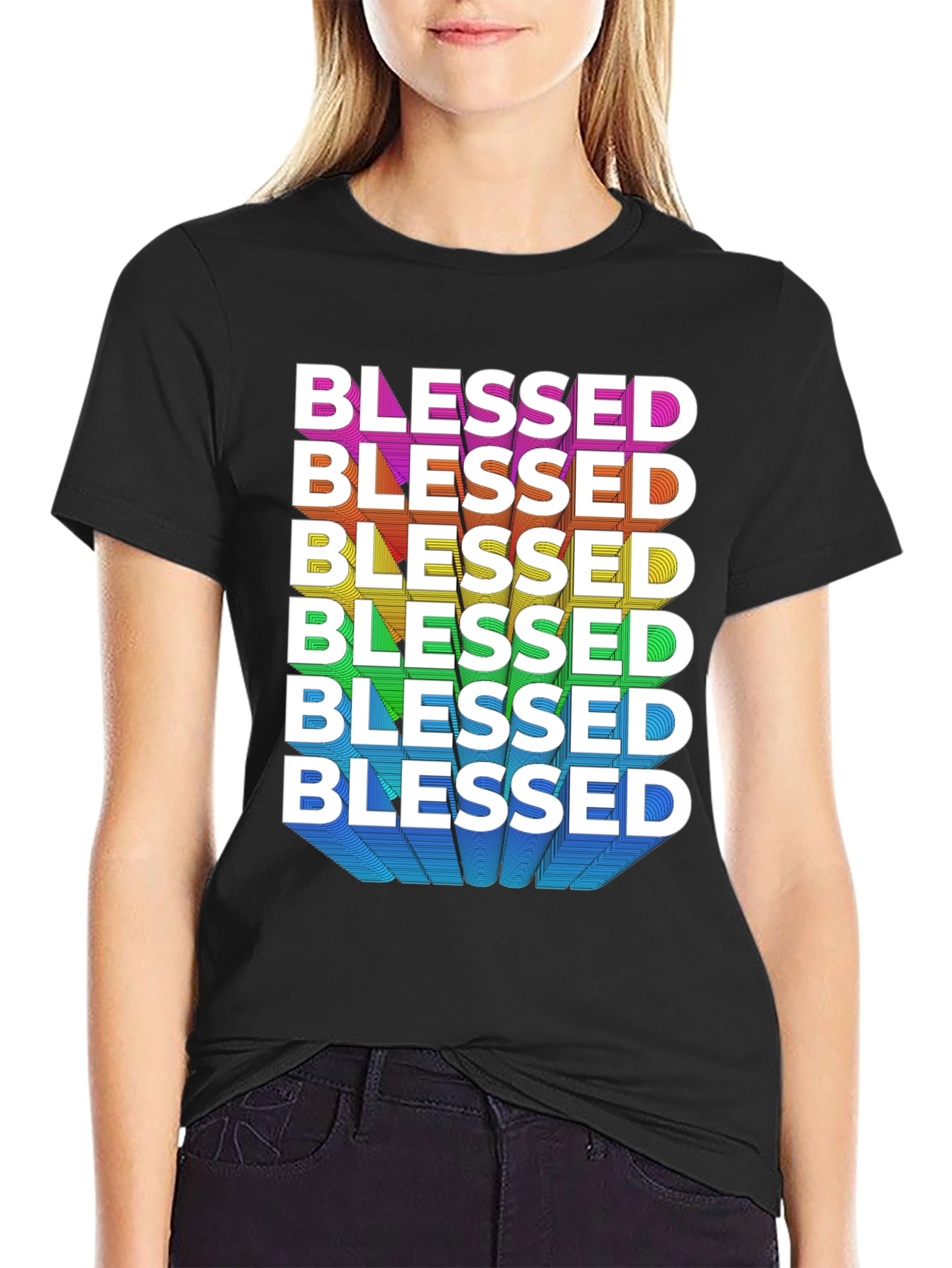 Black Blessed Rainbow Graphic Tee - Black view 2