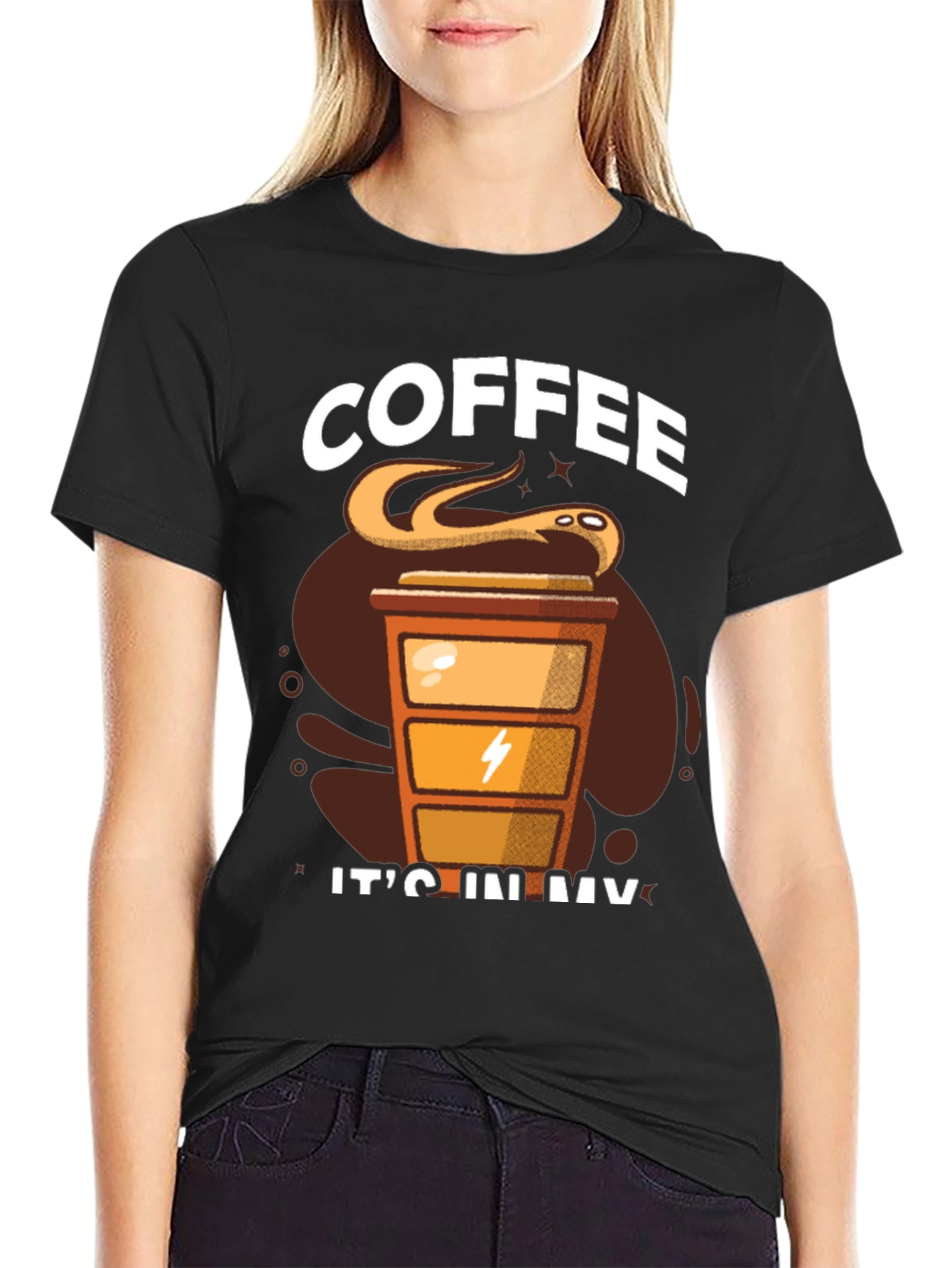 Black Coffee Snake T-Shirt - 'It's In My Veins' Design view 2