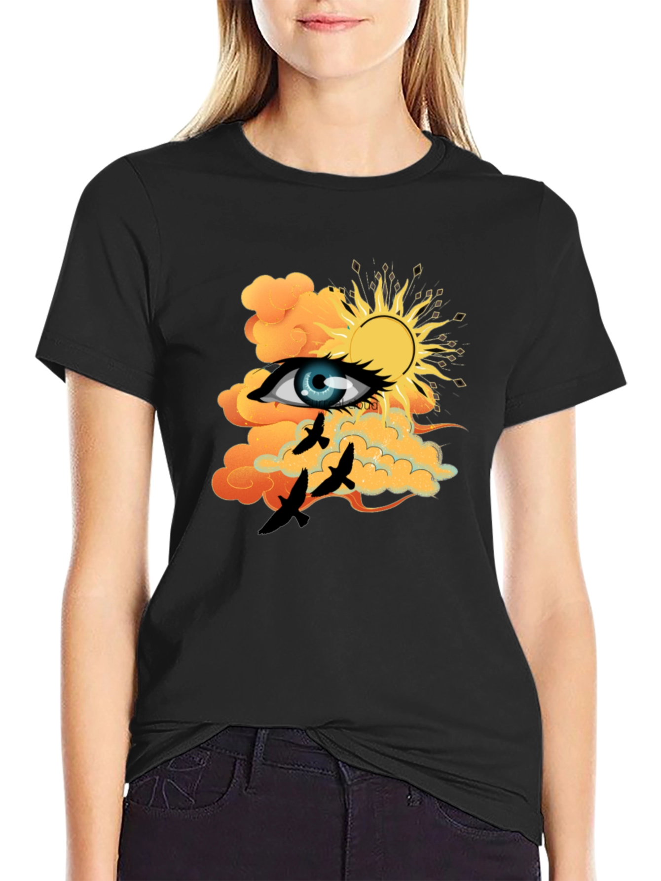 Black Eye & Sun Graphic Tee - Black Cotton Blend view 2