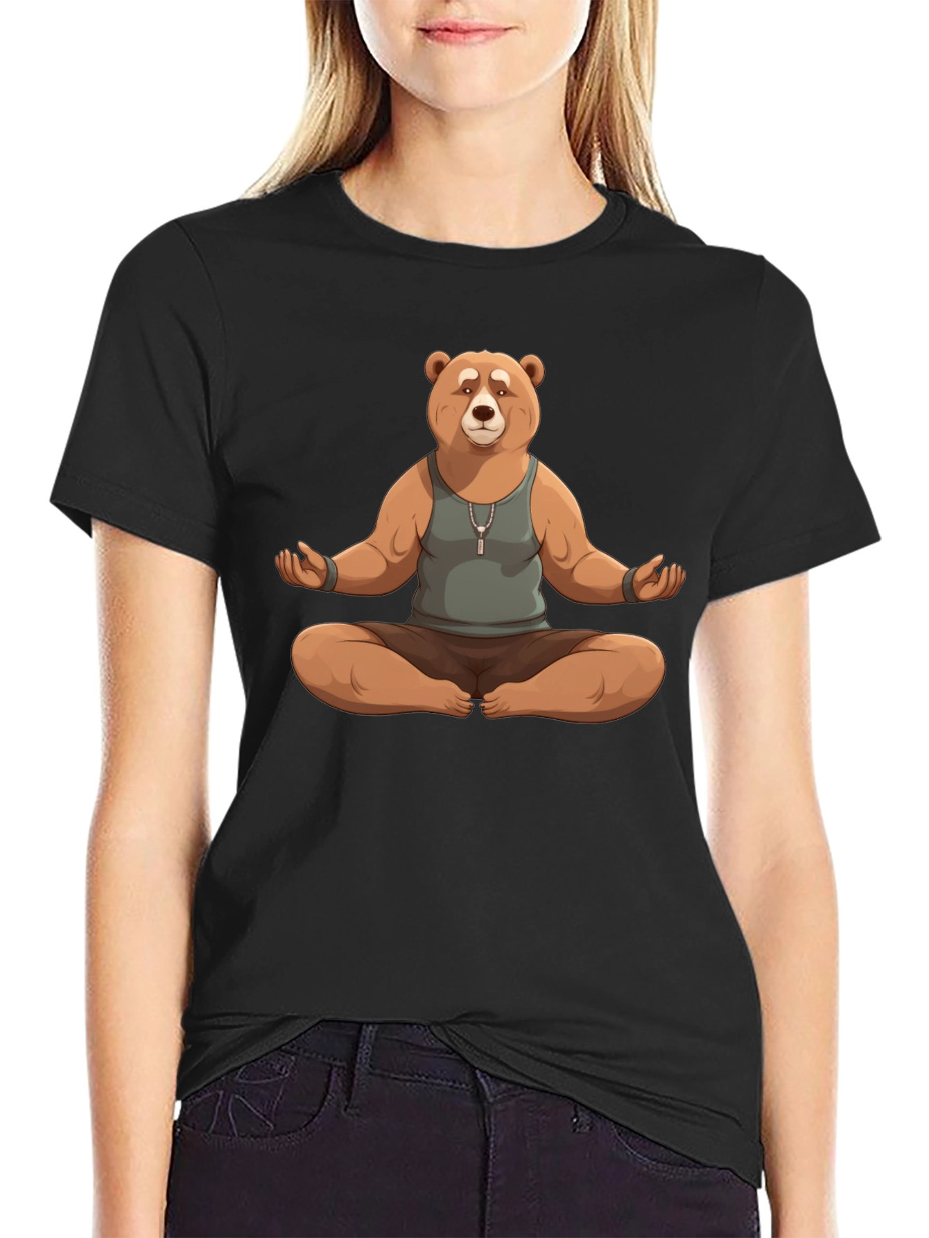Black Meditating Bear Graphic Tee view 2