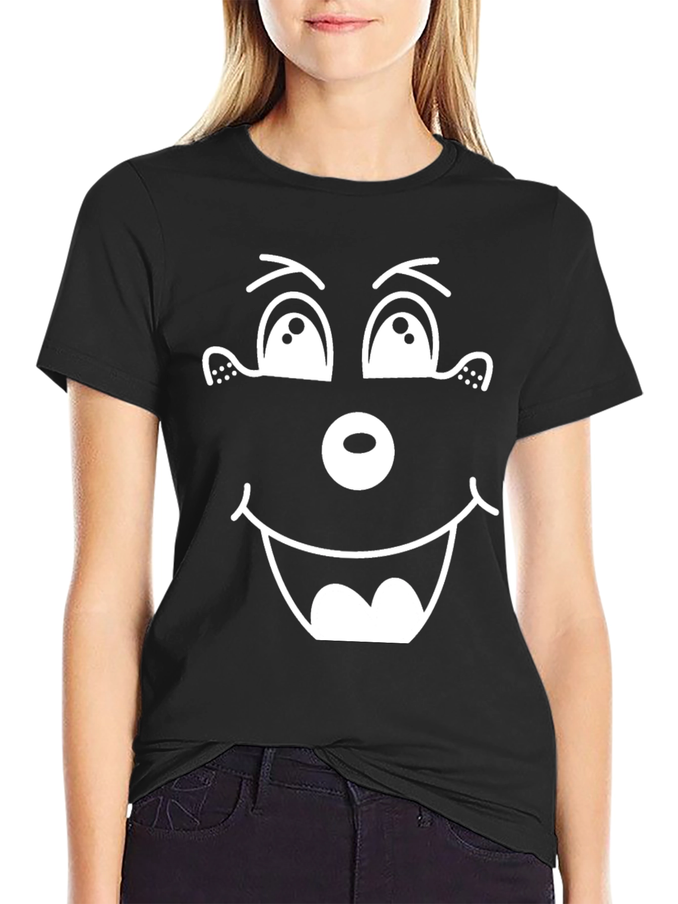 Black Funny Face Graphic Tee - Black Cotton Blend Shirt view 2