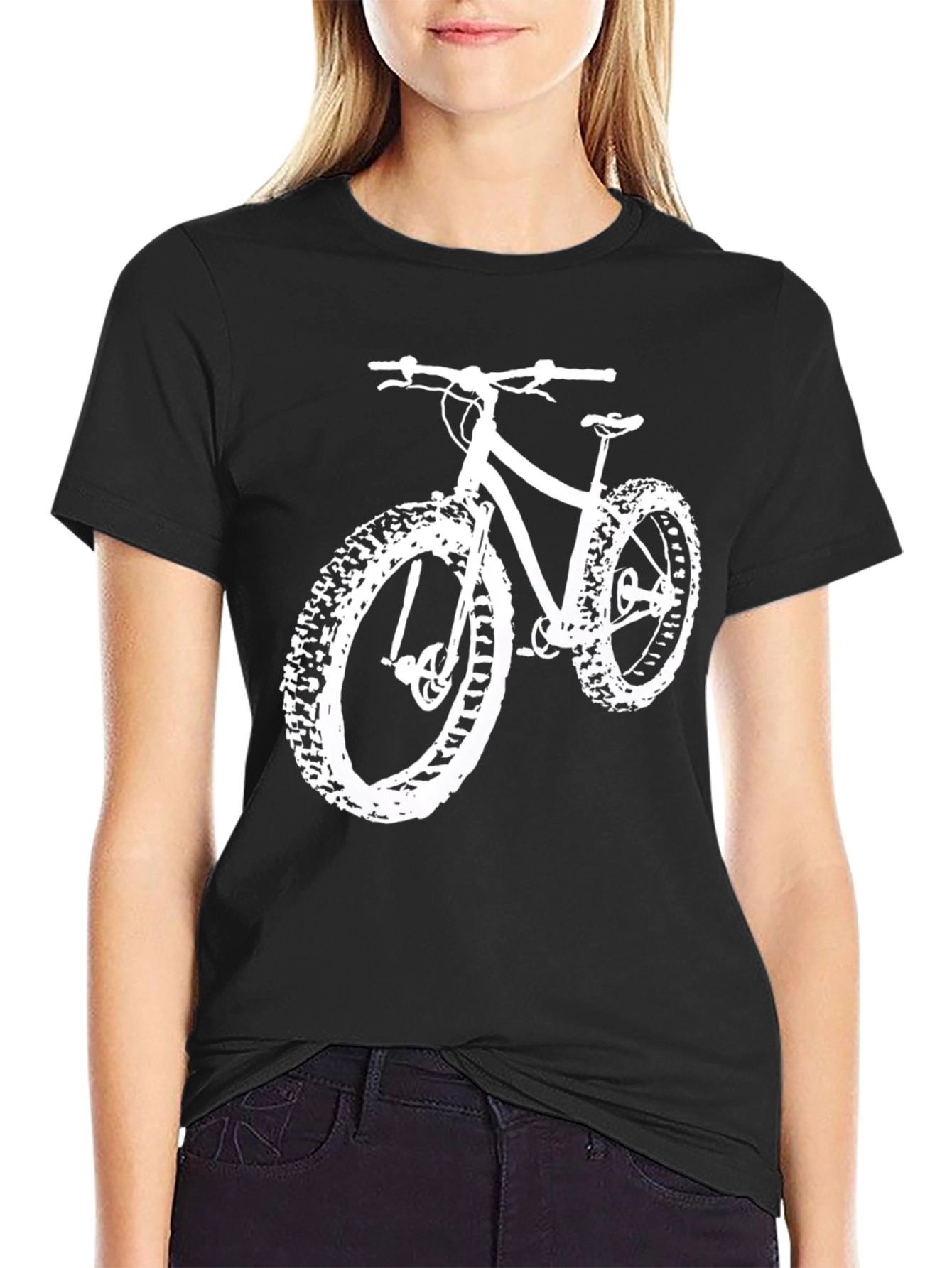 Black Fat Tire Bike T-Shirt - Black Cotton Blend Tee view 2