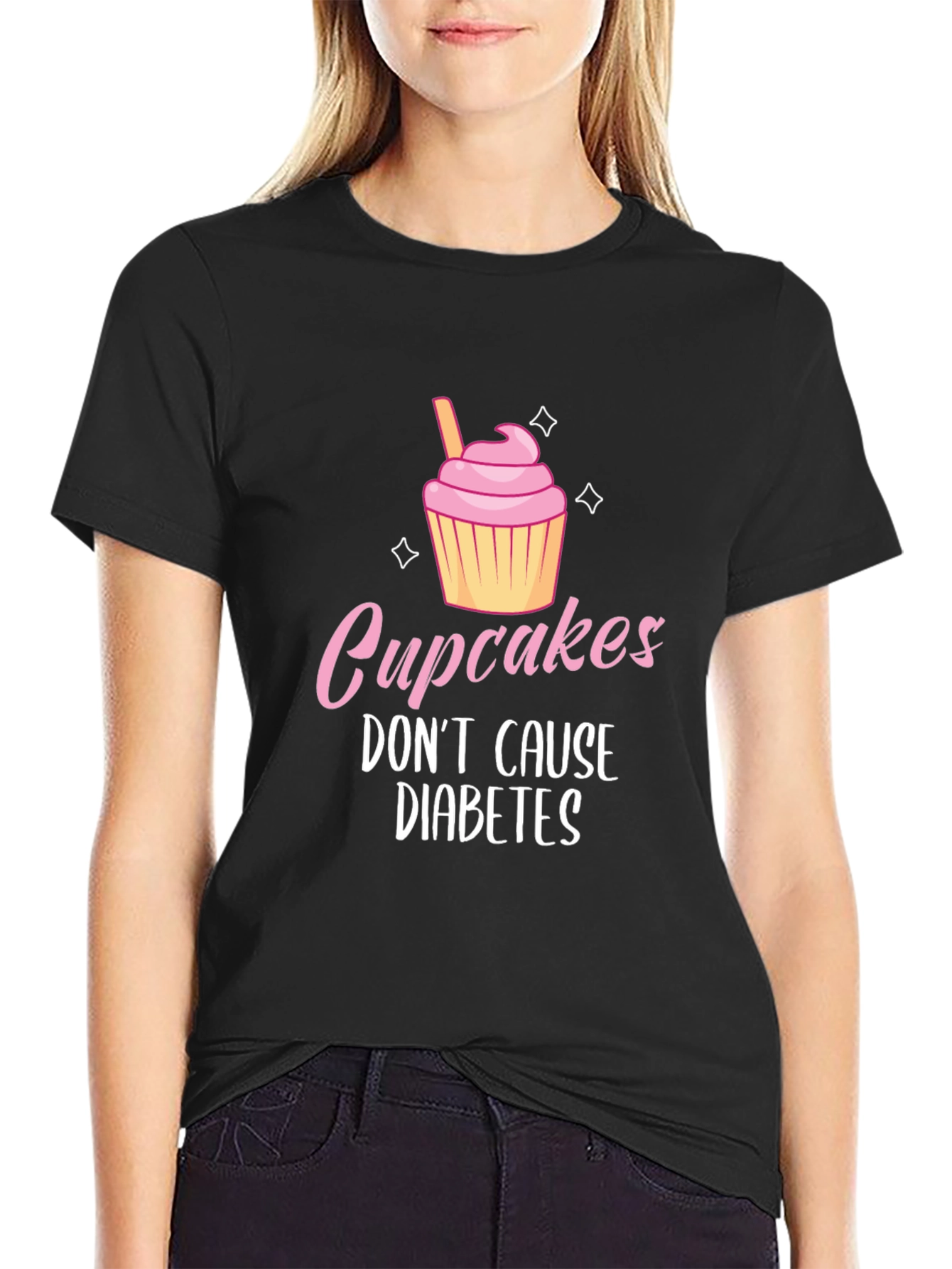 Black Cupcakes Don't Cause Diabetes Graphic Tee view 2