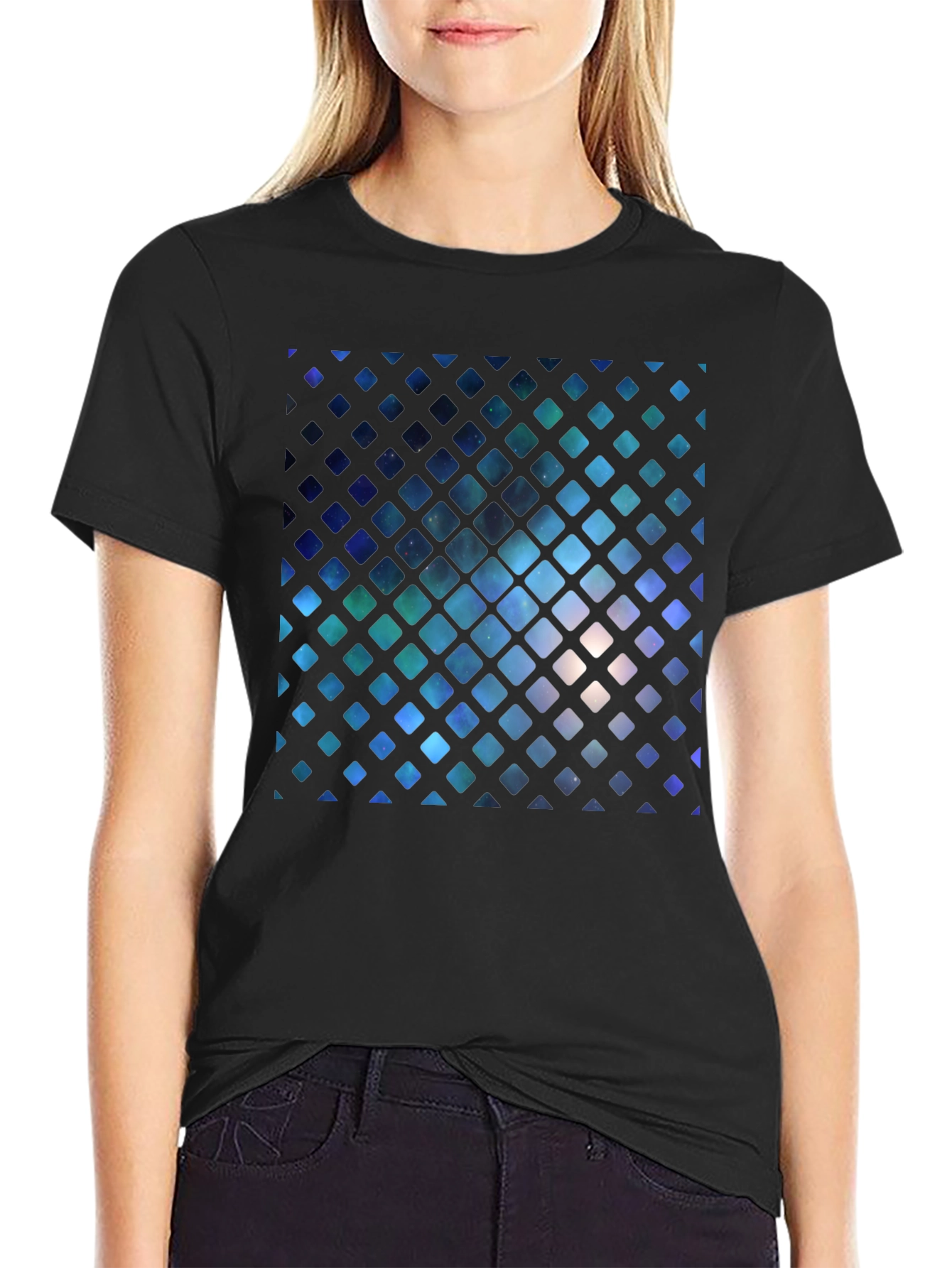 Black Galaxy Grid Graphic Tee view 2