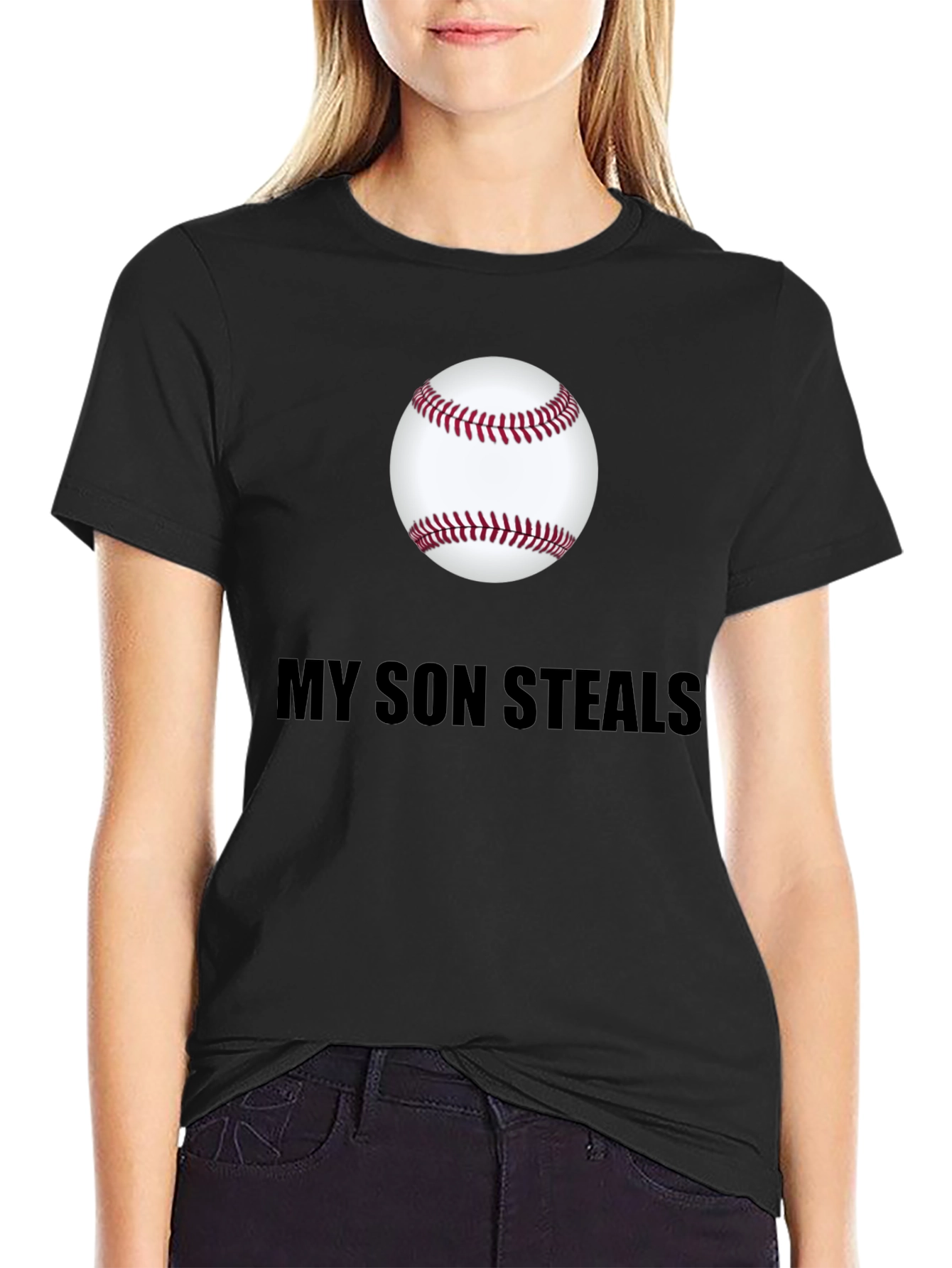Black My Son Steals Baseball T-Shirt view 2