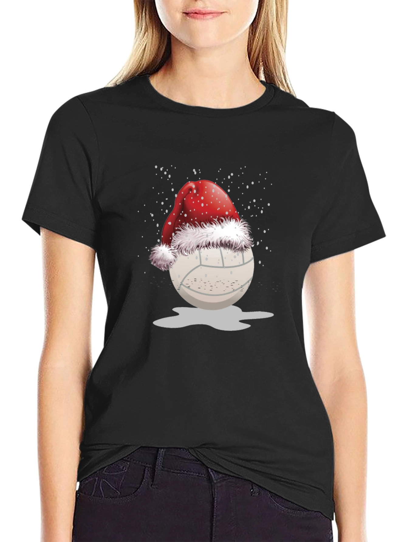 Black Volleyball Santa Hat Graphic Tee view 2