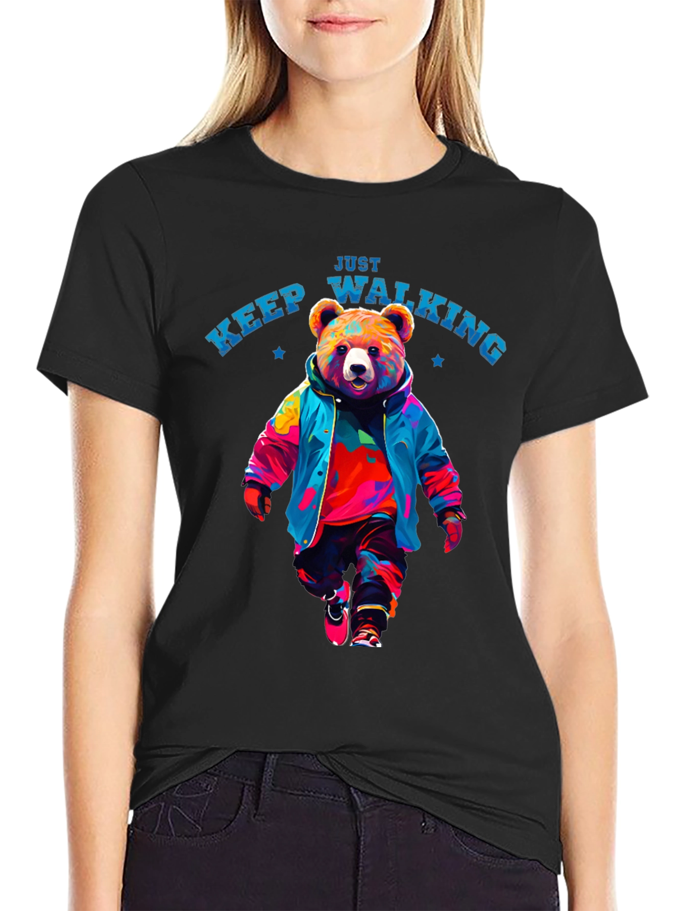 Black Just Keep Walking Bear T-Shirt view 2