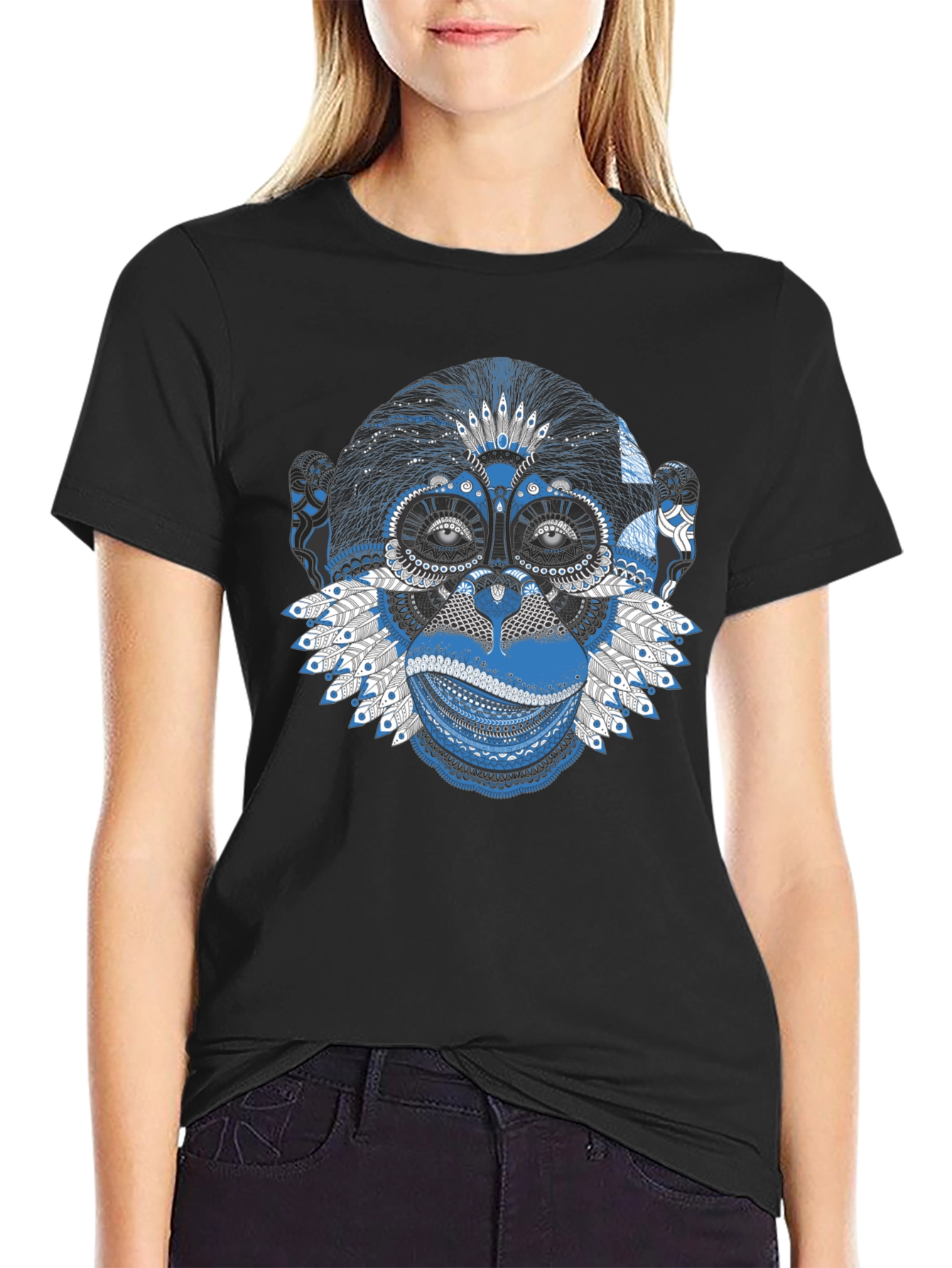 Black Abstract Monkey Graphic Tee - Stylish Men's Black T-Shirt view 2