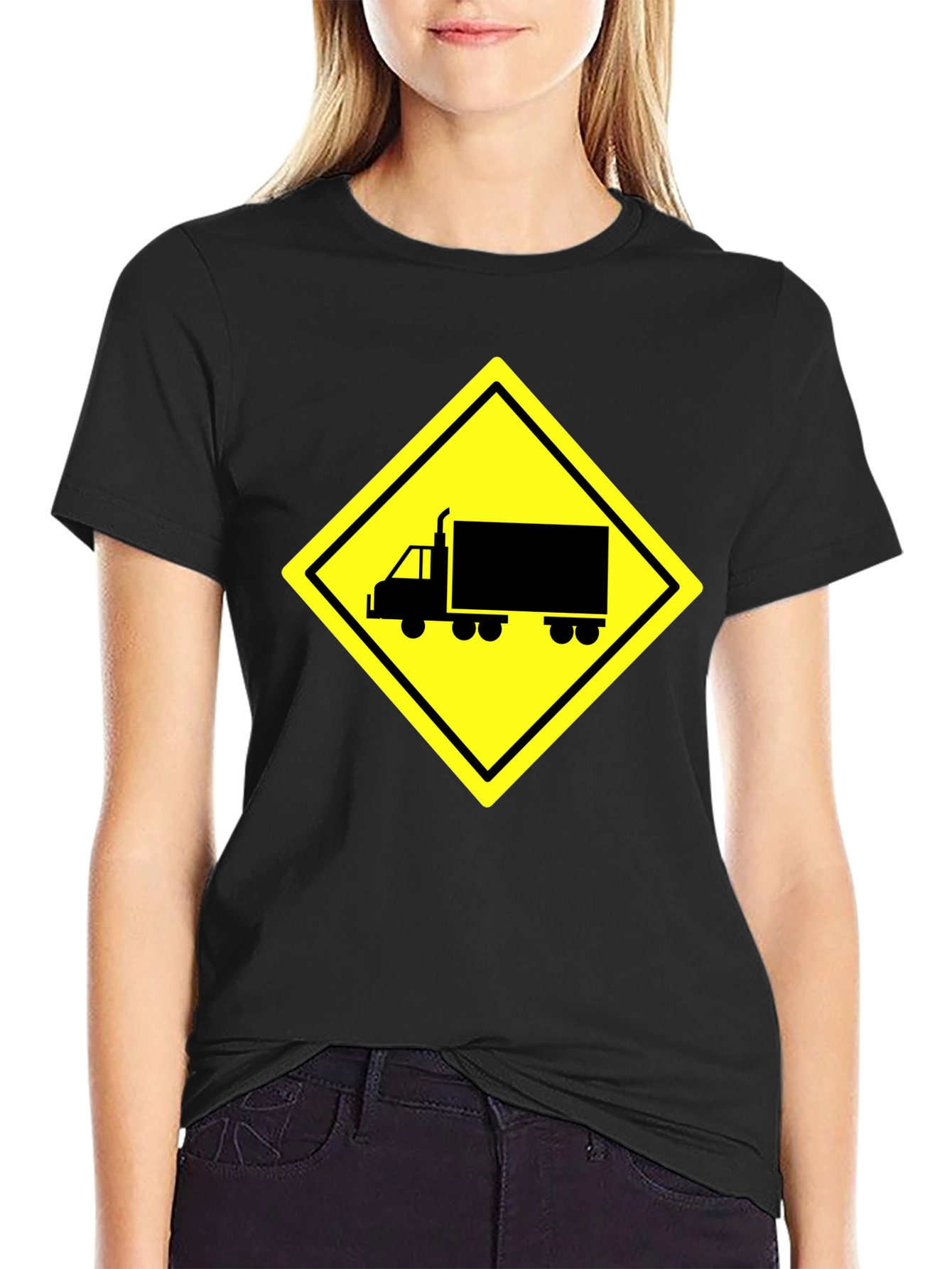 Black Truck Crossing Sign Graphic Tee - Black view 2