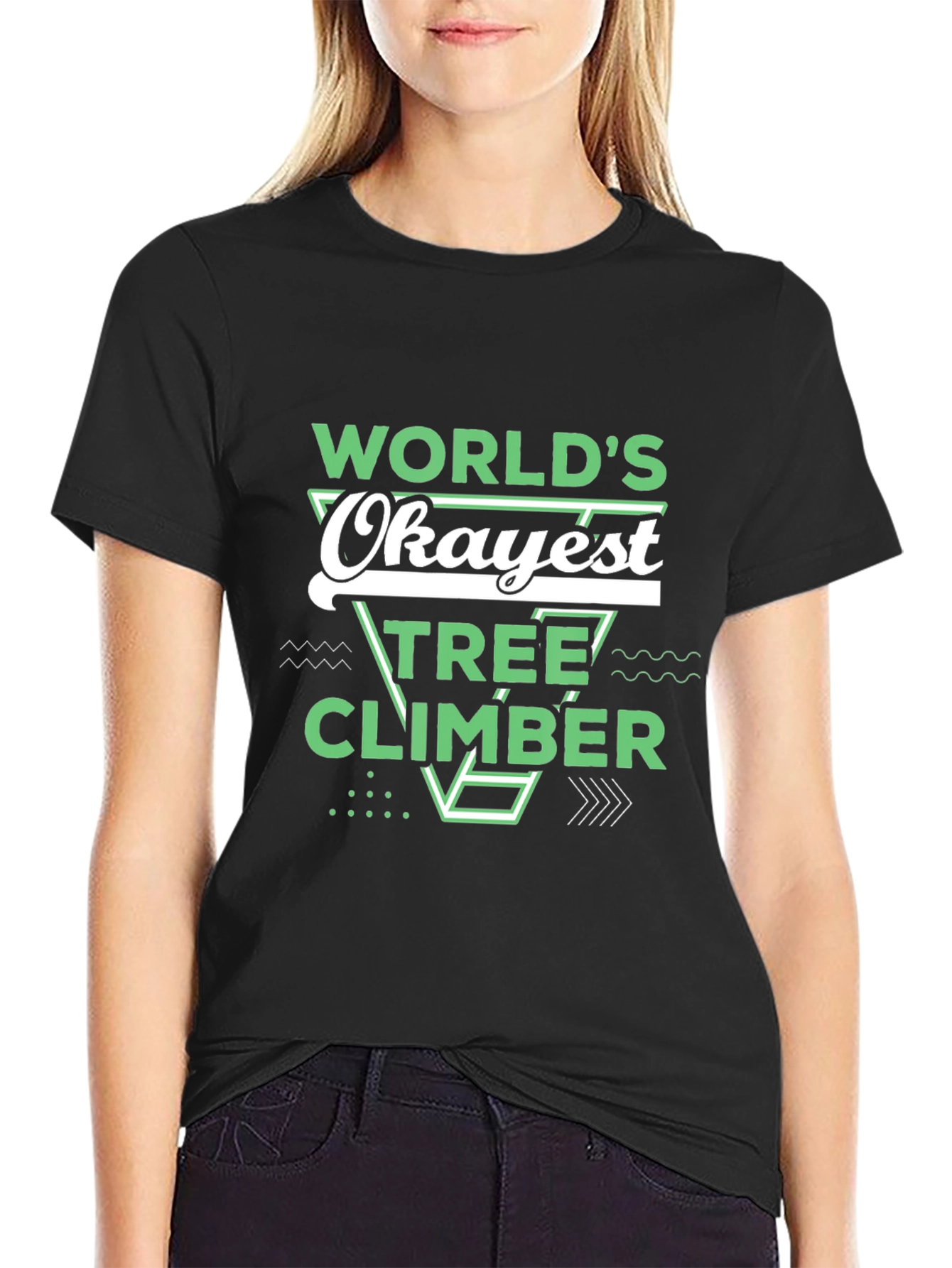 Black World's Okayest Tree Climber Black T-Shirt view 2