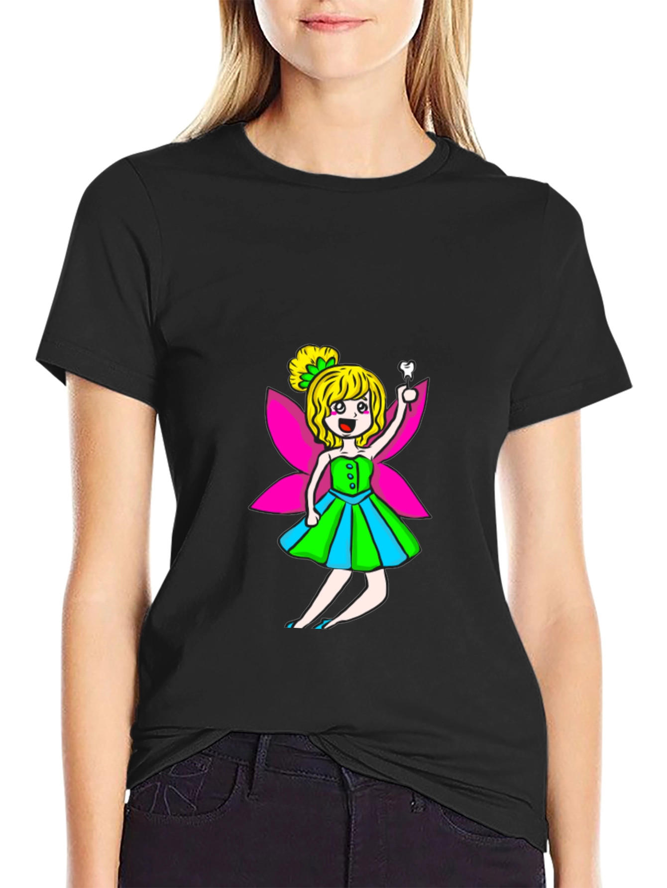 Black Tooth Fairy Graphic Tee - Black Cotton Blend view 2