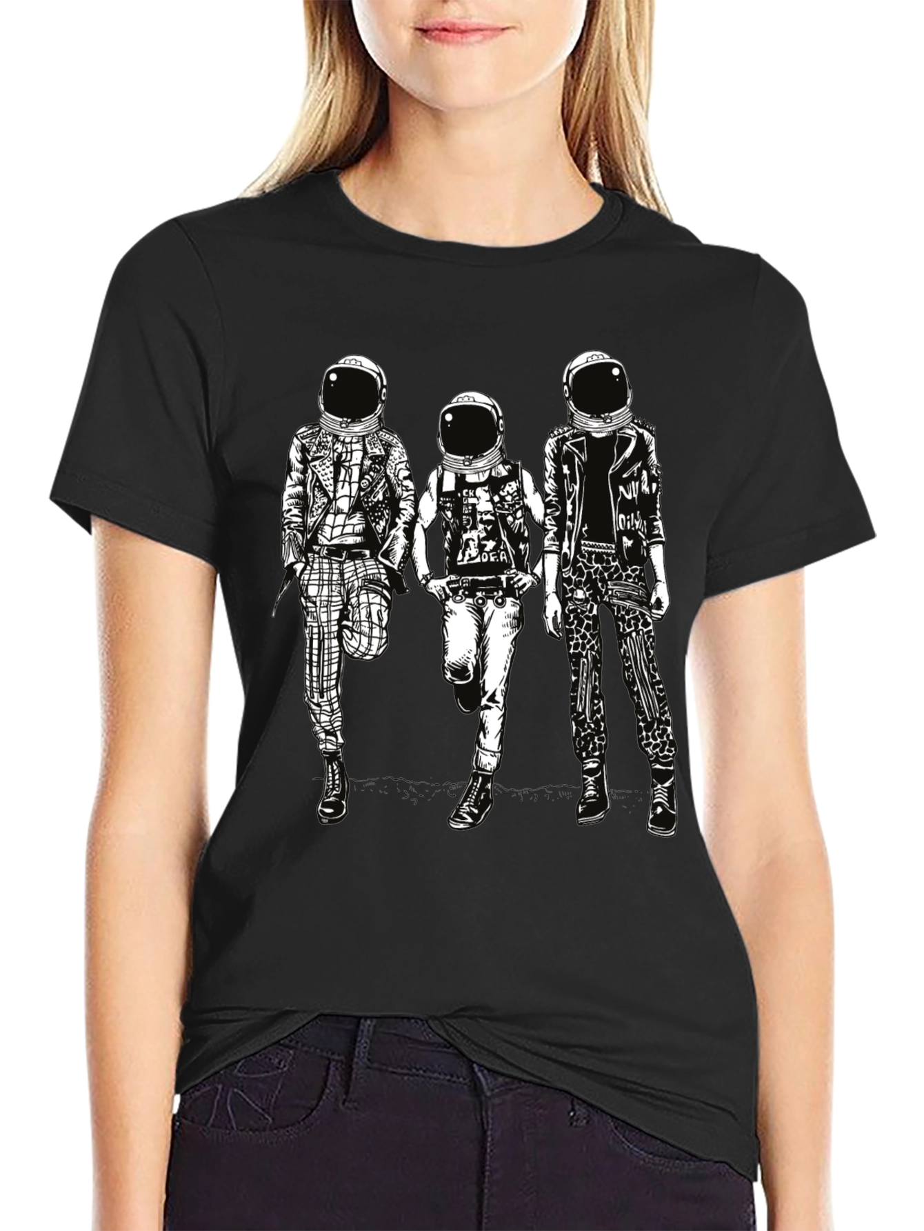Black Astronaut Punk Band T-Shirt, Black Cotton view 2