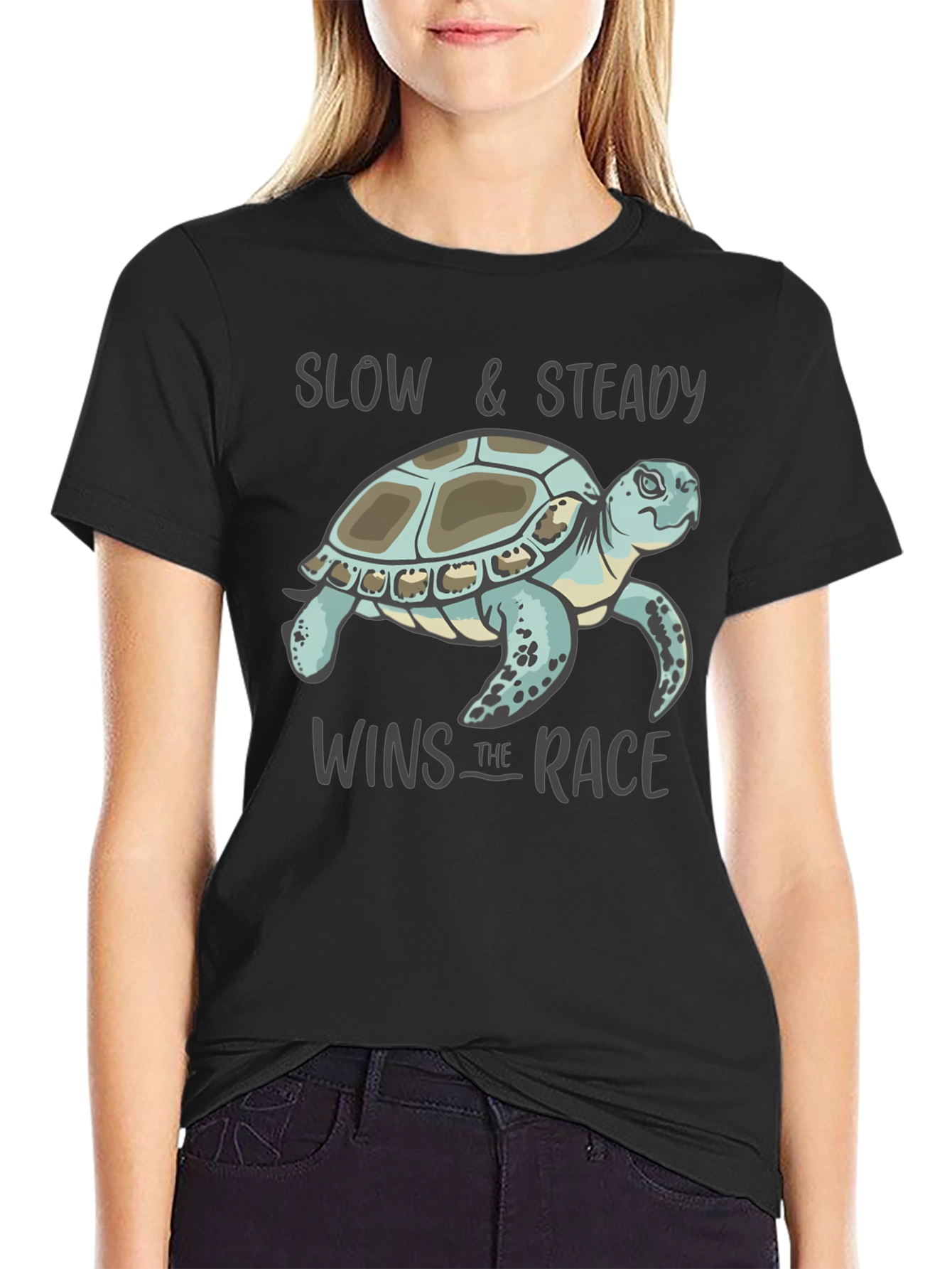 Black Slow & Steady Turtle Graphic T-Shirt view 2