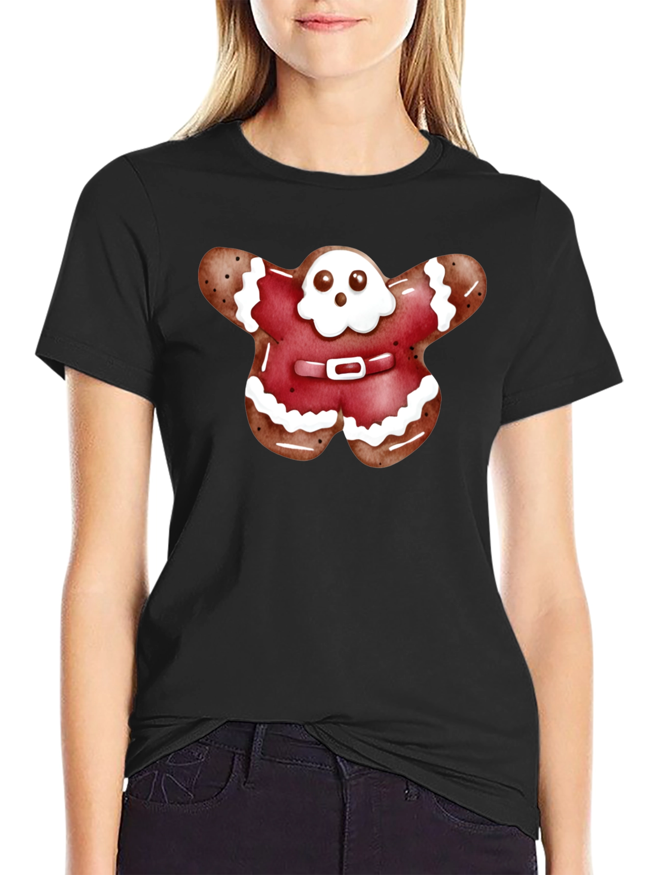 Black Gingerbread Ghost T-Shirt view 2