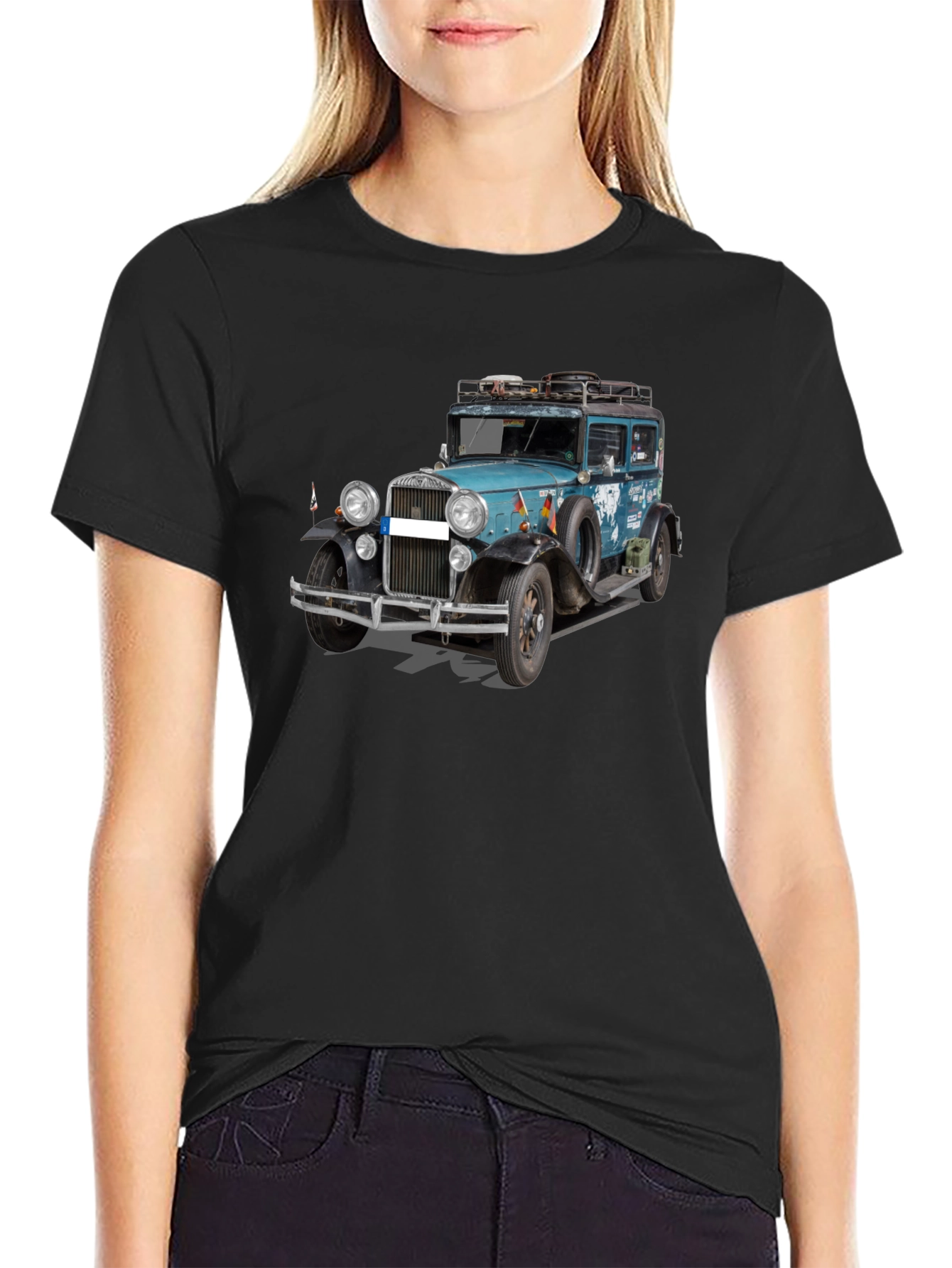 Black Vintage Car Graphic Tee - Black T-Shirt view 2