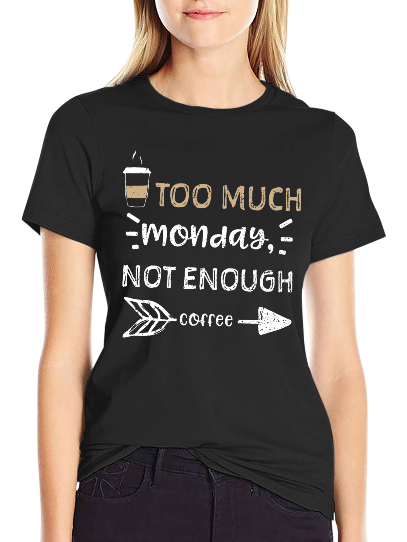 Black Too Much Monday, Not Enough Coffee Graphic Tee view 2