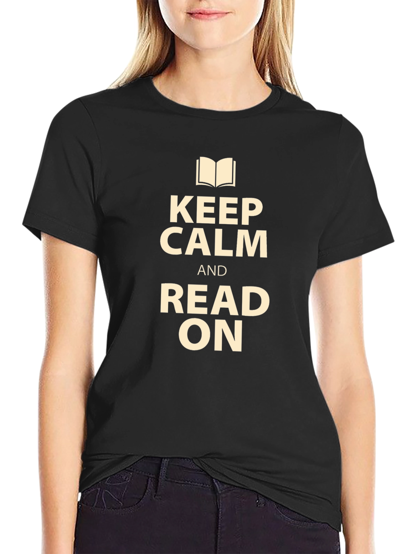 Black Keep Calm and Read On Black T-Shirt view 2