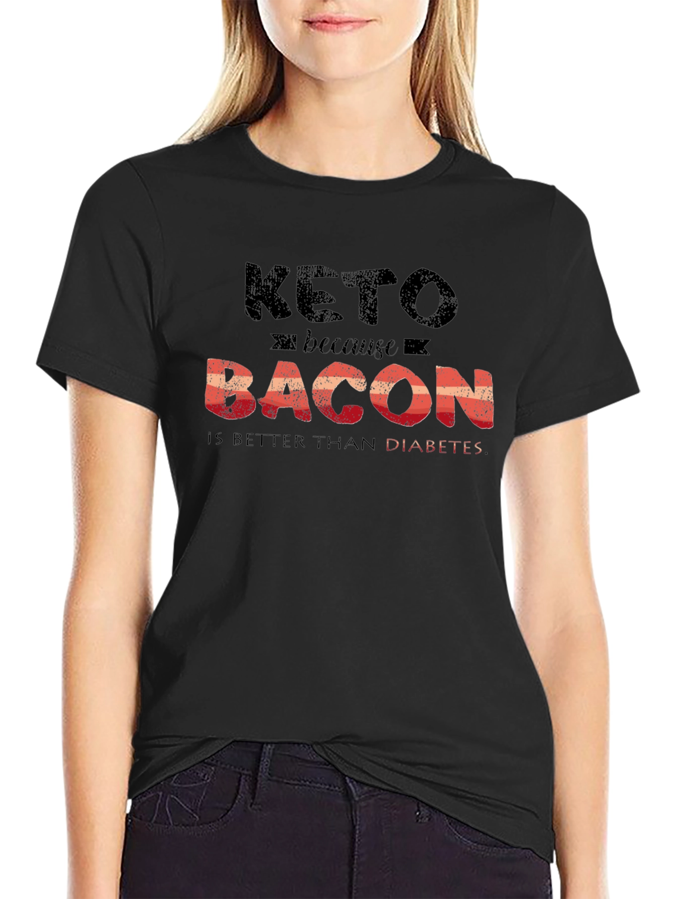 Black Keto Because Bacon T-Shirt Funny Diet view 2