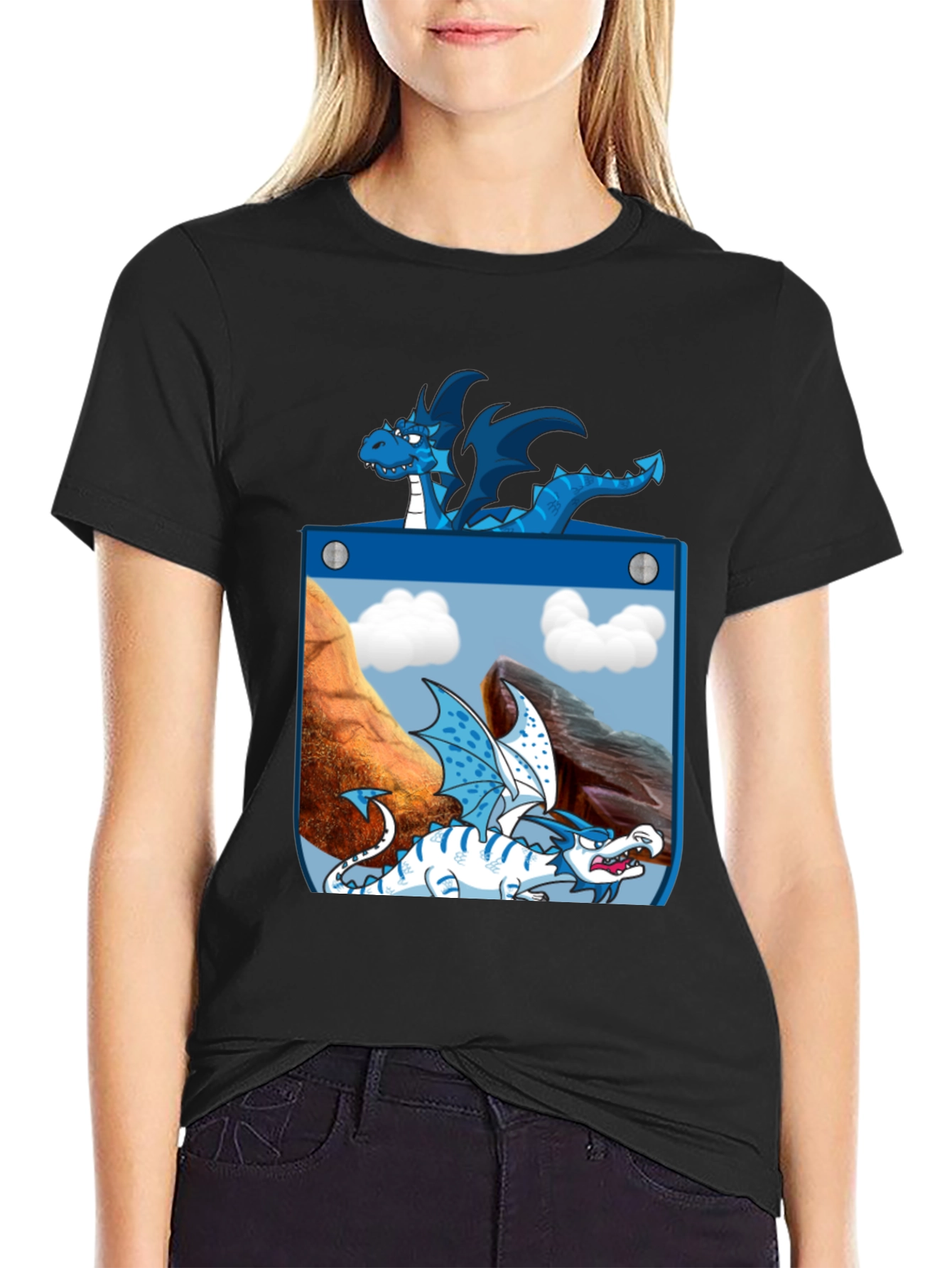 Black Dragon Pocket Graphic Tee - Fantasy Creature Design view 2