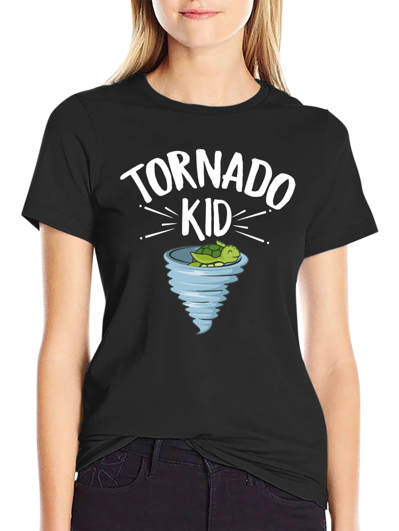 Black Tornado Kid Black T-Shirt Cute Turtle Cartoon view 2