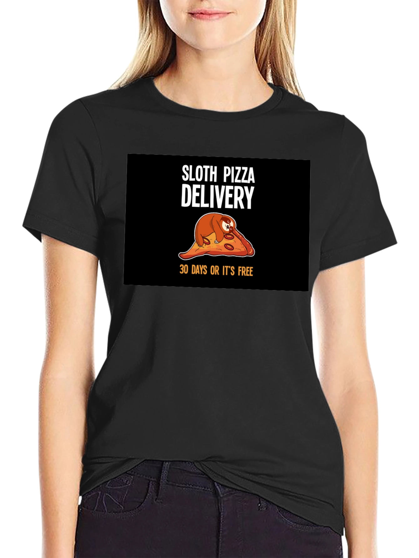 Black Sloth Pizza Delivery T-Shirt - Funny, Unique Design view 2
