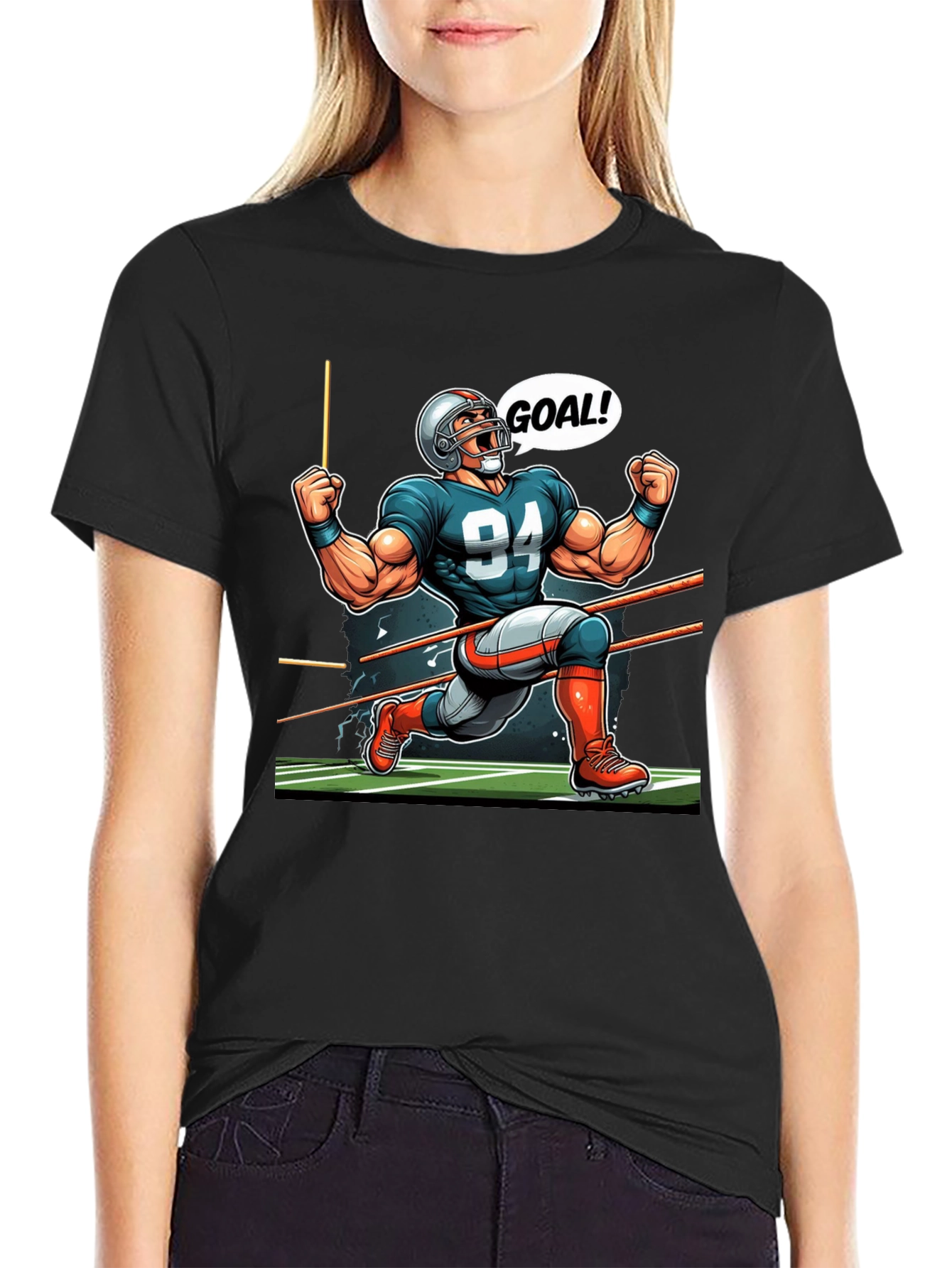 Black Football Goal T-Shirt - Cartoon Style view 2