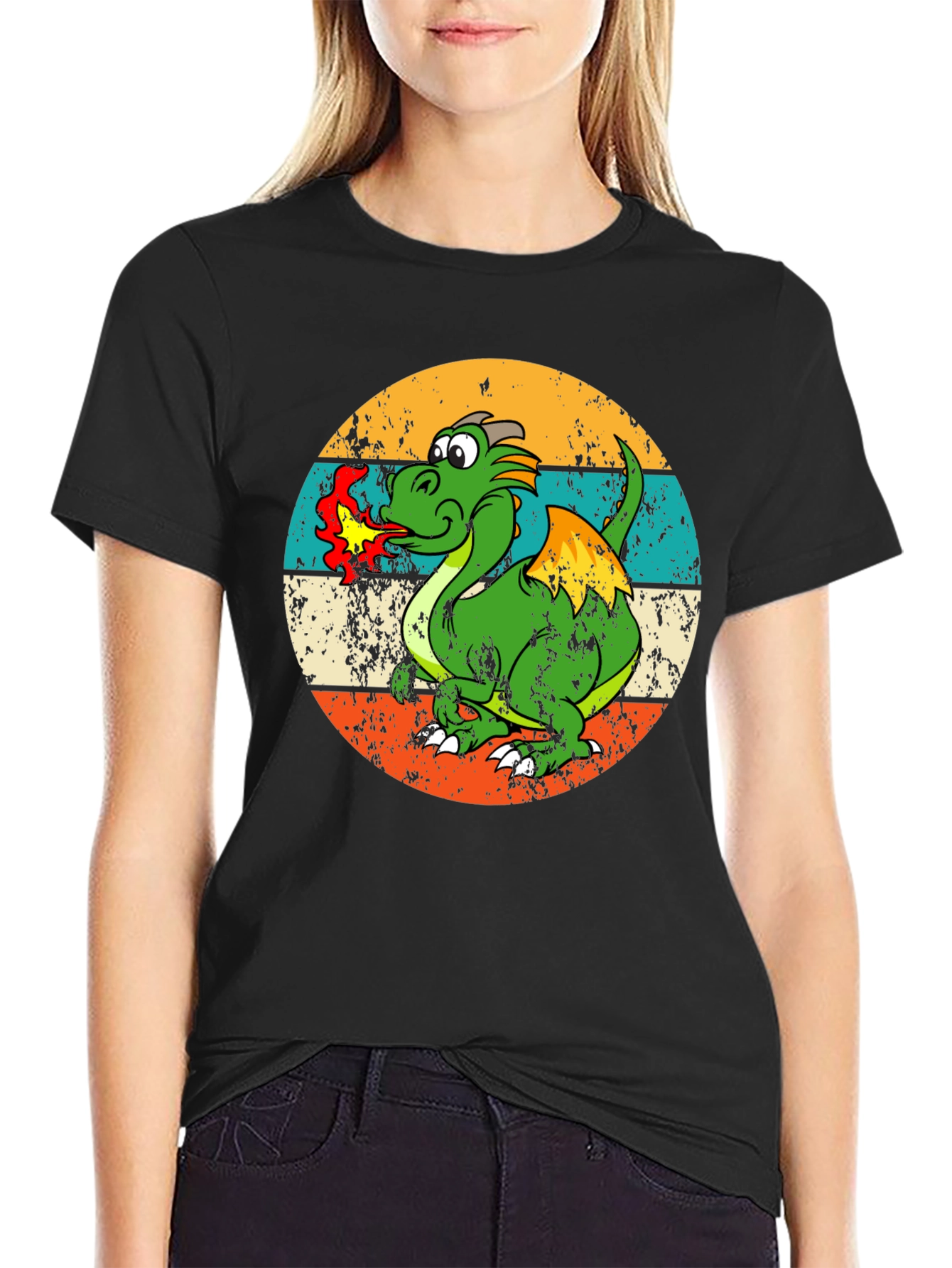 Black Retro Dragon Graphic Tee - Men's Black T-Shirt view 2